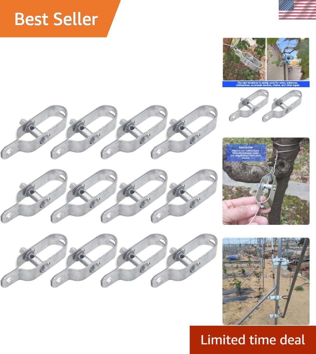 Industrial Galvanized Steel Wire Tensioners - 12 Pcs for Various Applications