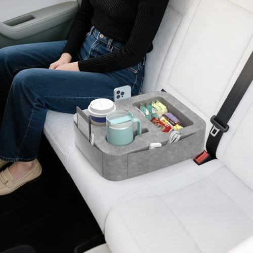 Car Cup Holder Pillow, Backseat Cupholder for Car, Holds Switch, Phones, Gray