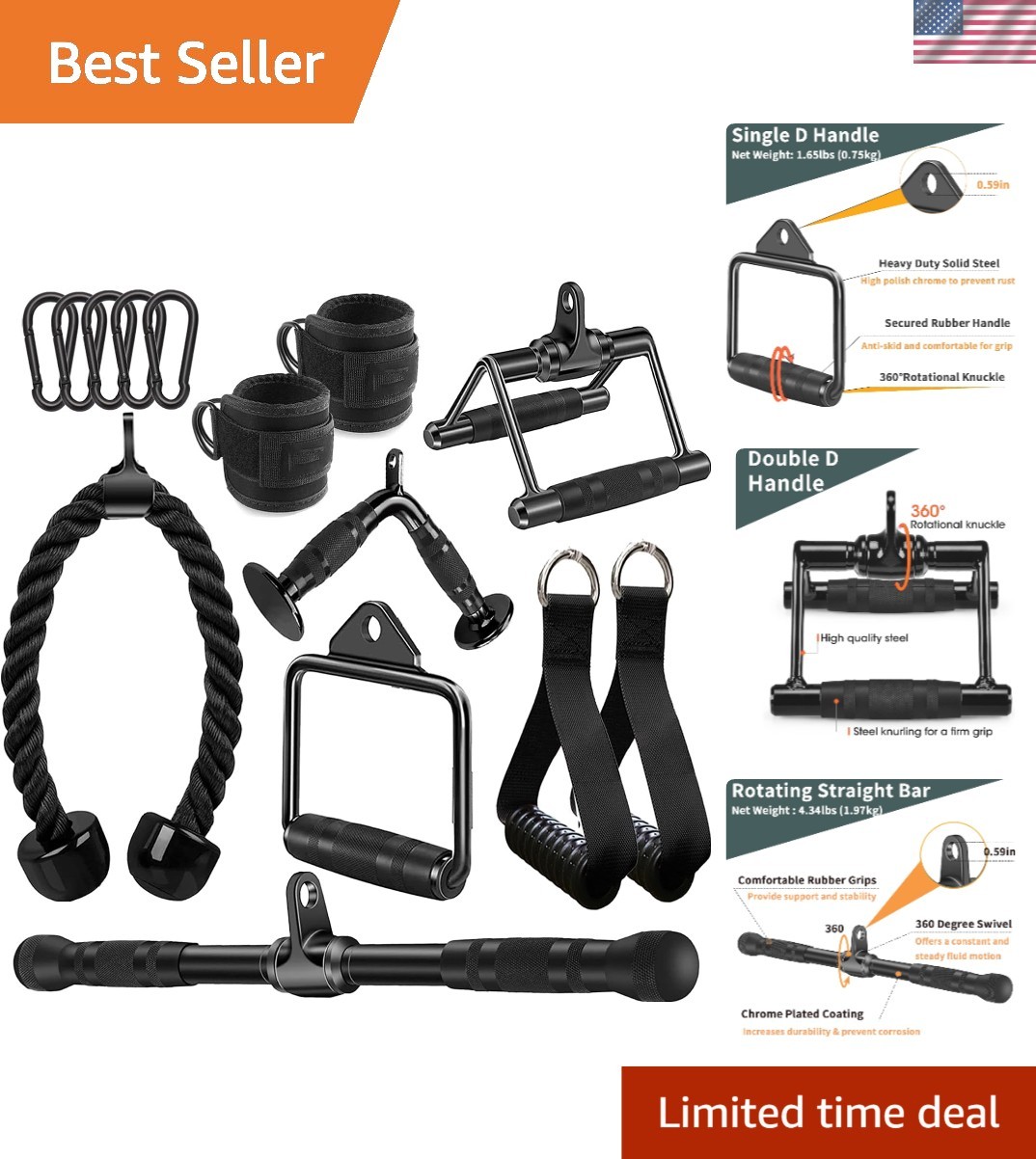 Luxury Solid Cable Machine Attachment Set - 14 Pieces for Ultimate Workouts