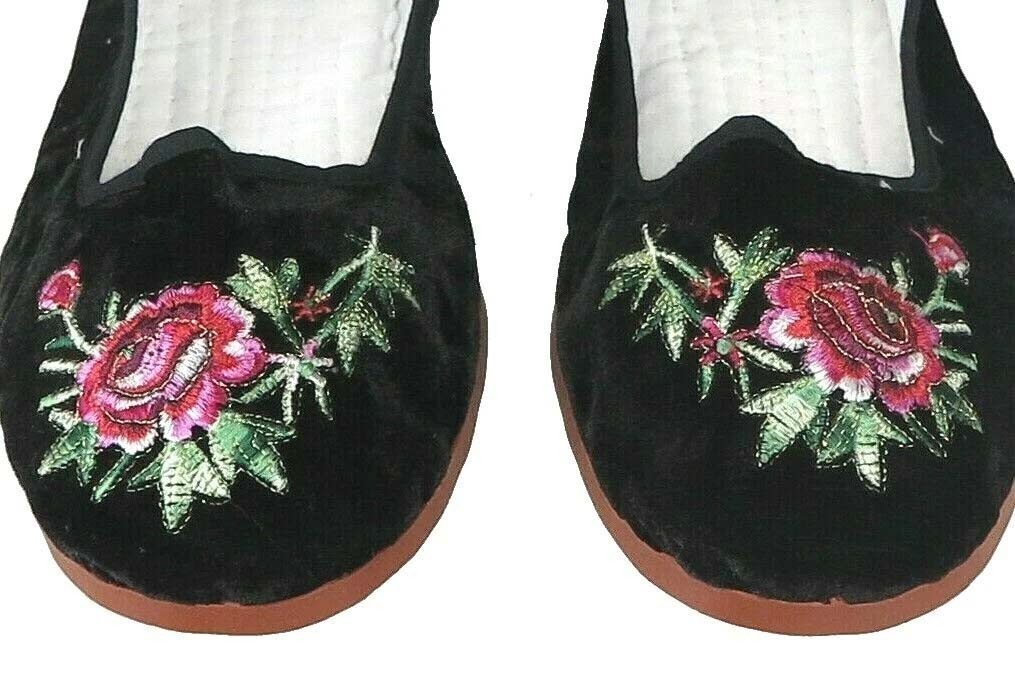 Women's Chinese Mary Jane Floral Velvet Shoes Slippers Black - Sizes 35-40 New