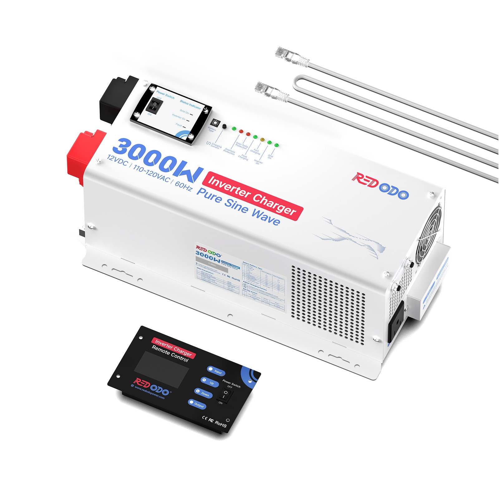 Redodo 3000w Pure Sine Wave Inverter Charger 12V DC to 120V AC w/ Remote Control