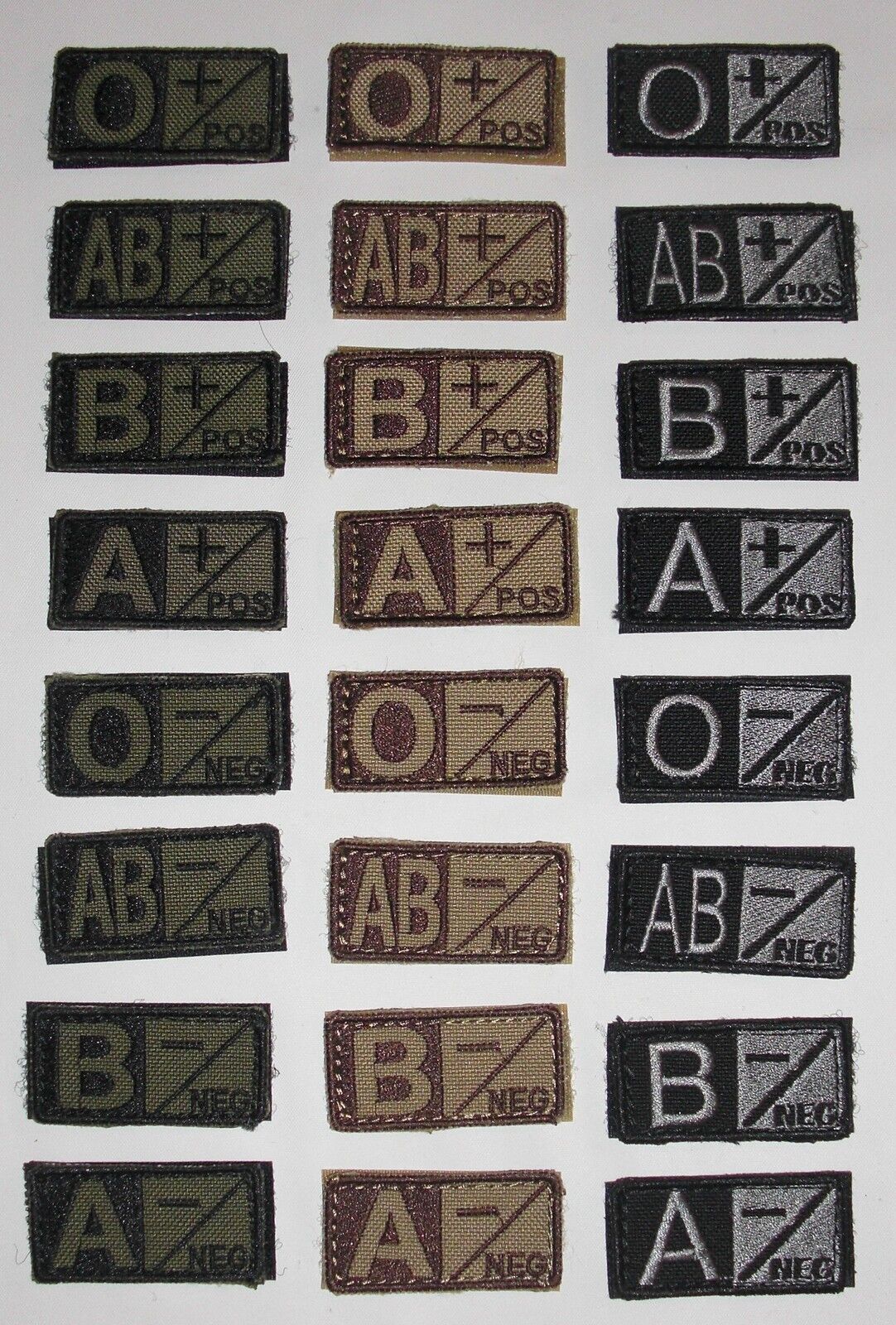 Condor 229 Blood Type Patch Hook &Loop A B AB O + - Tan, OD, Black FG, Multicam
