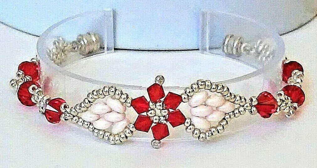 Handmade Red Crystal Double Leaves Magnetic Bracelet