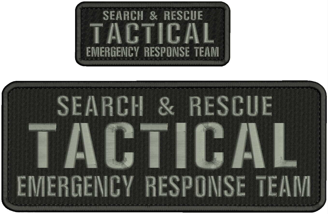 S & R TACTICAL E R T embroidery patches 4x11 and 2x5 hook ON BACK GRAY ON BLACK