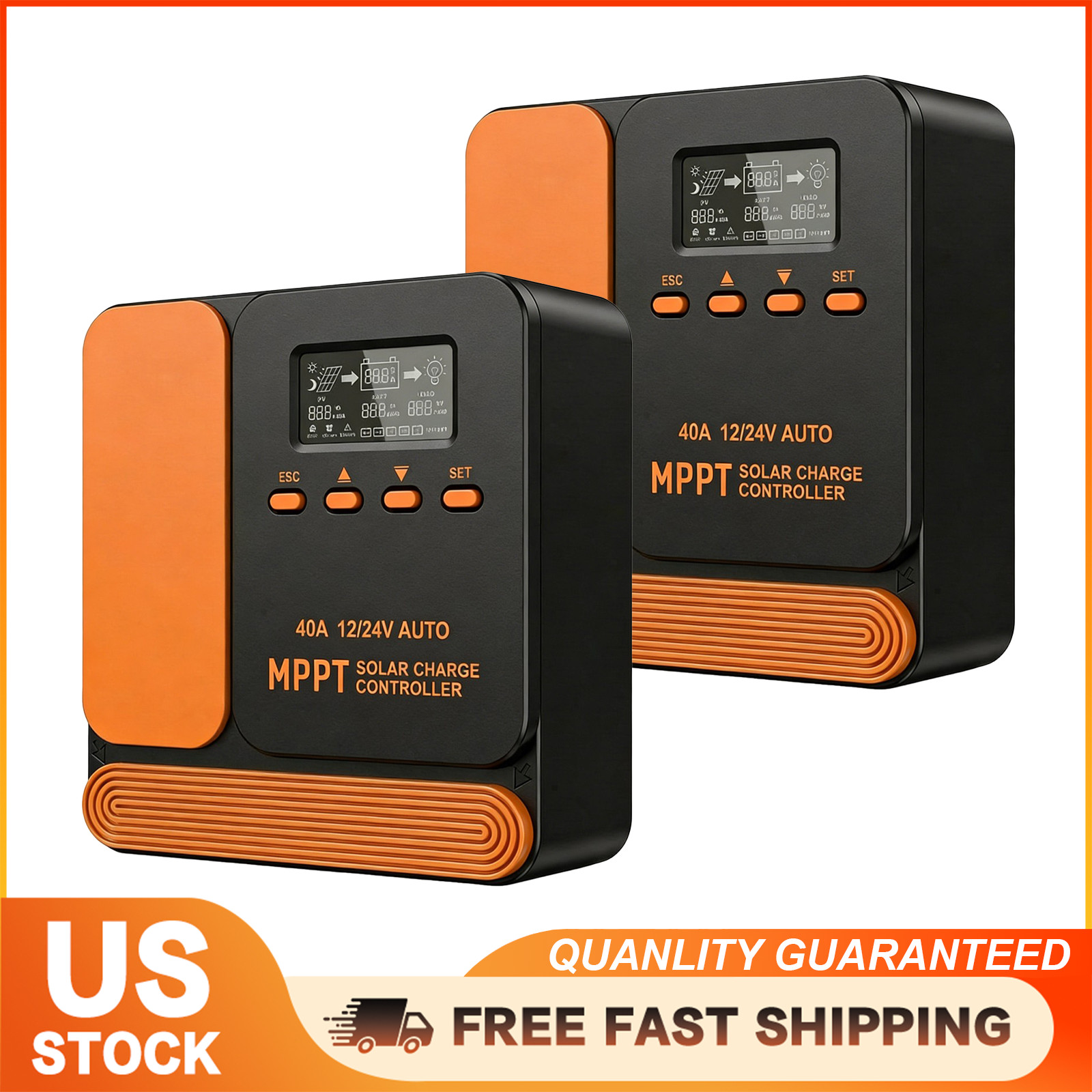 2pcs 40A 12V/24V Solar Charge Controller MPPT with LCD&USB for Off-Grid System