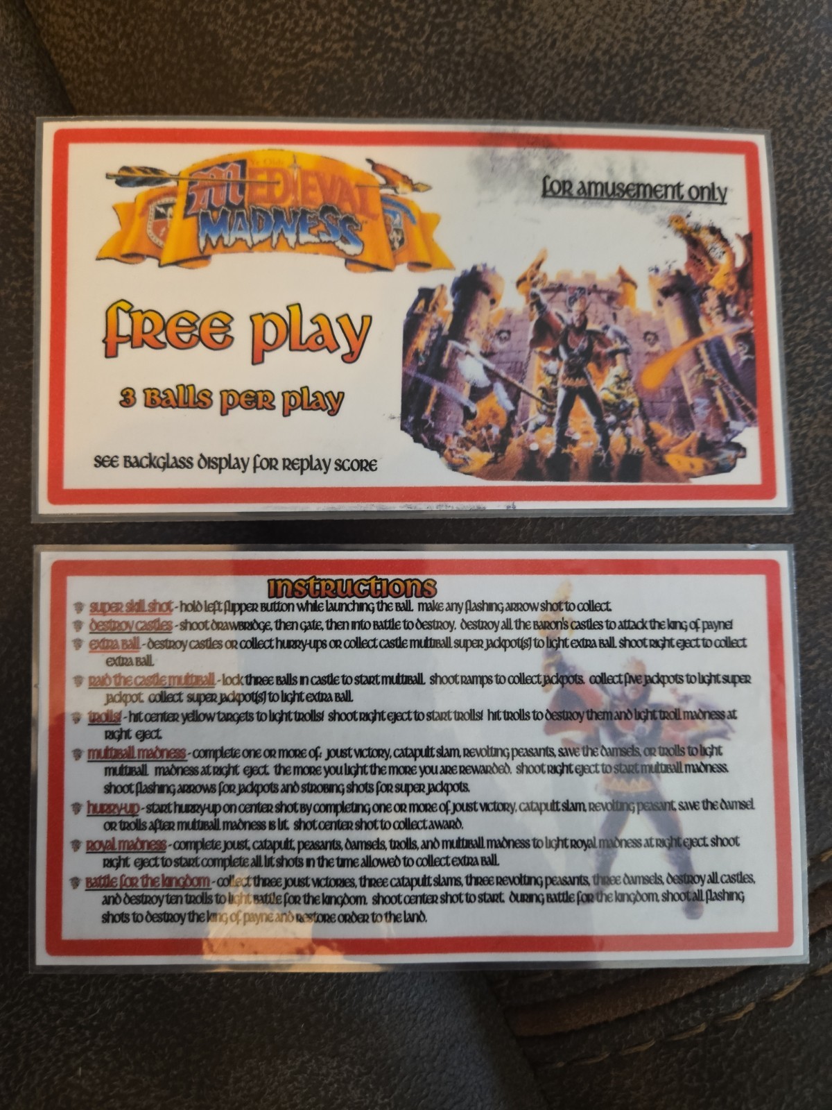 Medieval Madness Pinball Aaron Cards Williams Bally Stern Gottlieb Midway  Data