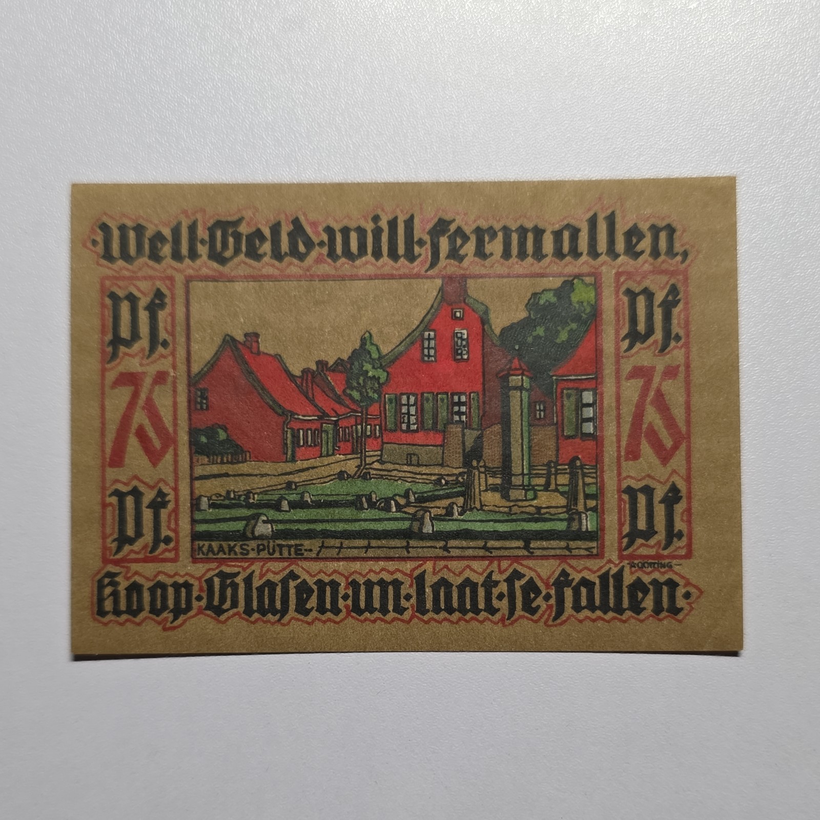 75 PFENNIG 1921 UNC Notgeld Excellent Condition Old BANKNOTE Germany