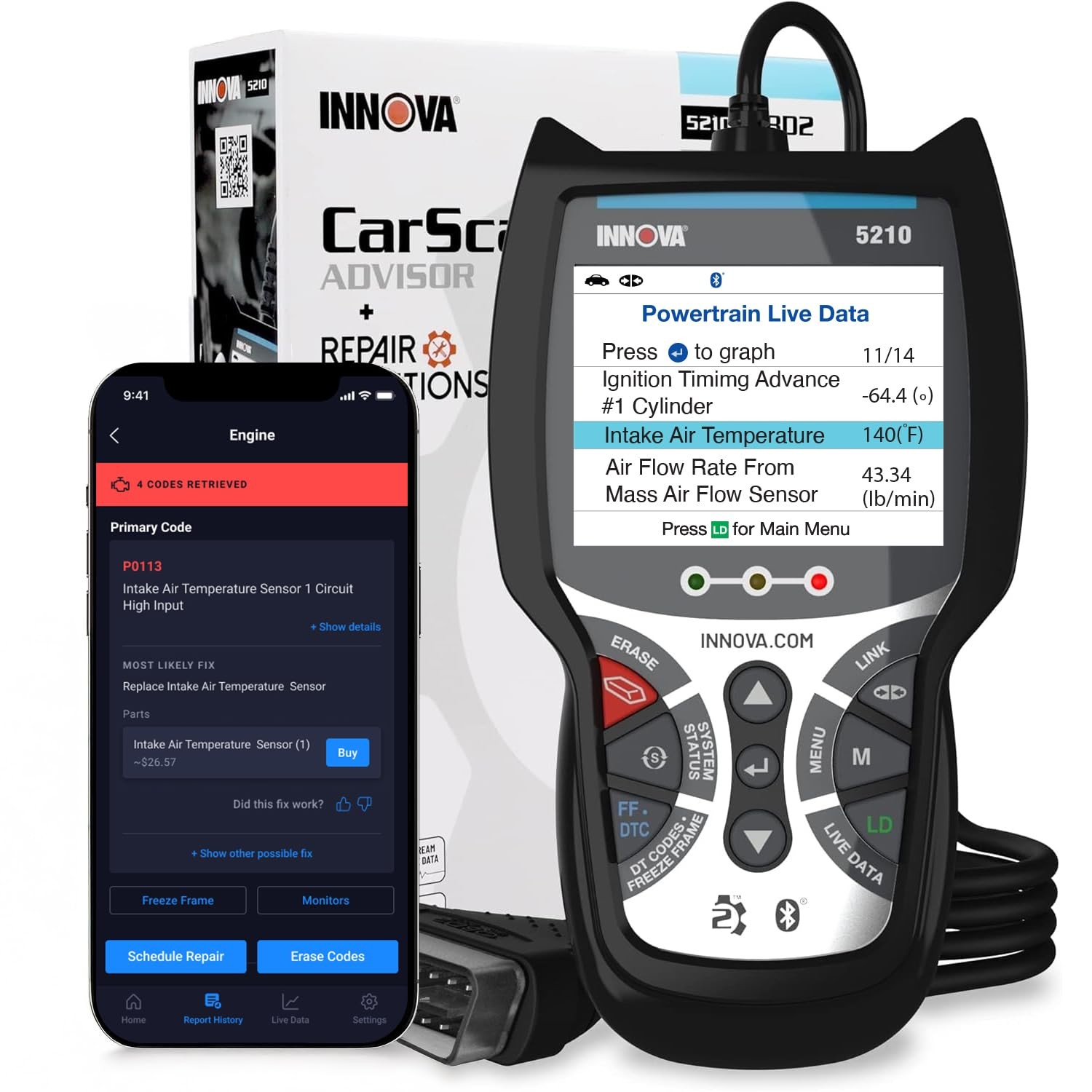 Innova 5210 OBD2 Scanner & Engine Code Reader, Battery Tester, Live Data,...