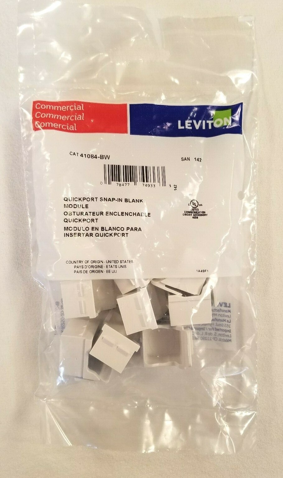 41084-BW Leviton Blank QuickPort Insert, White - 100 COUNT