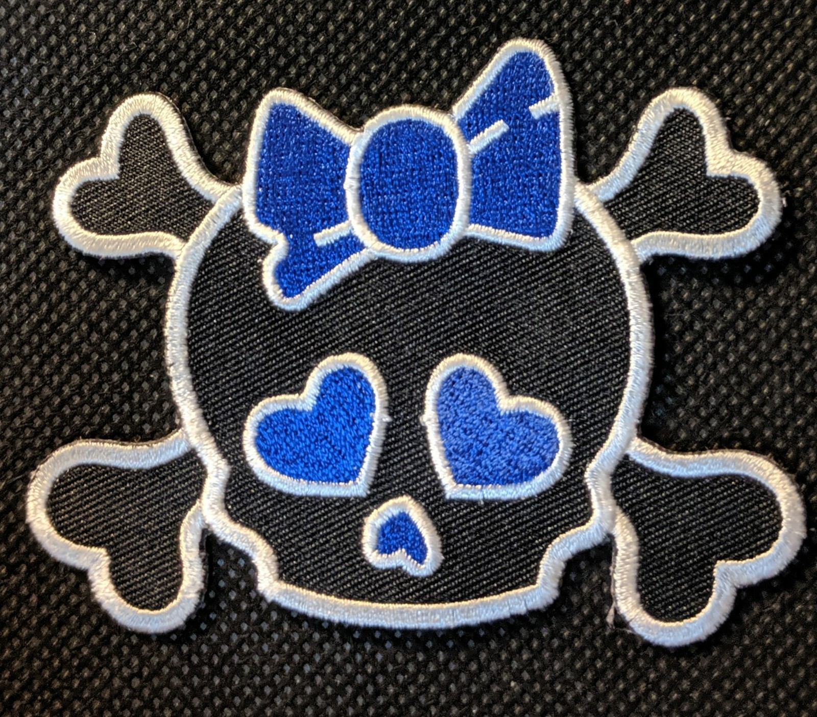 Children's Skull with Bow Blue Embroidered Patch