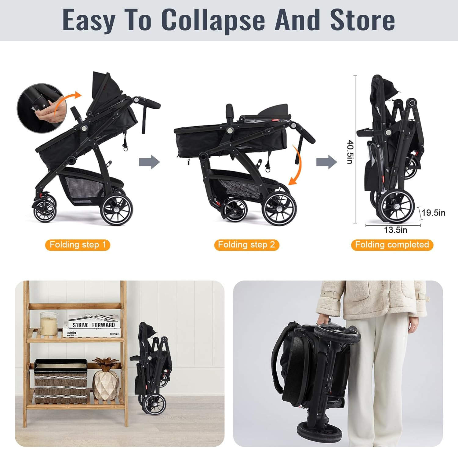 2-in-1 Reversible Baby Stroller with Canopy, Foldable & Adjustable Handle