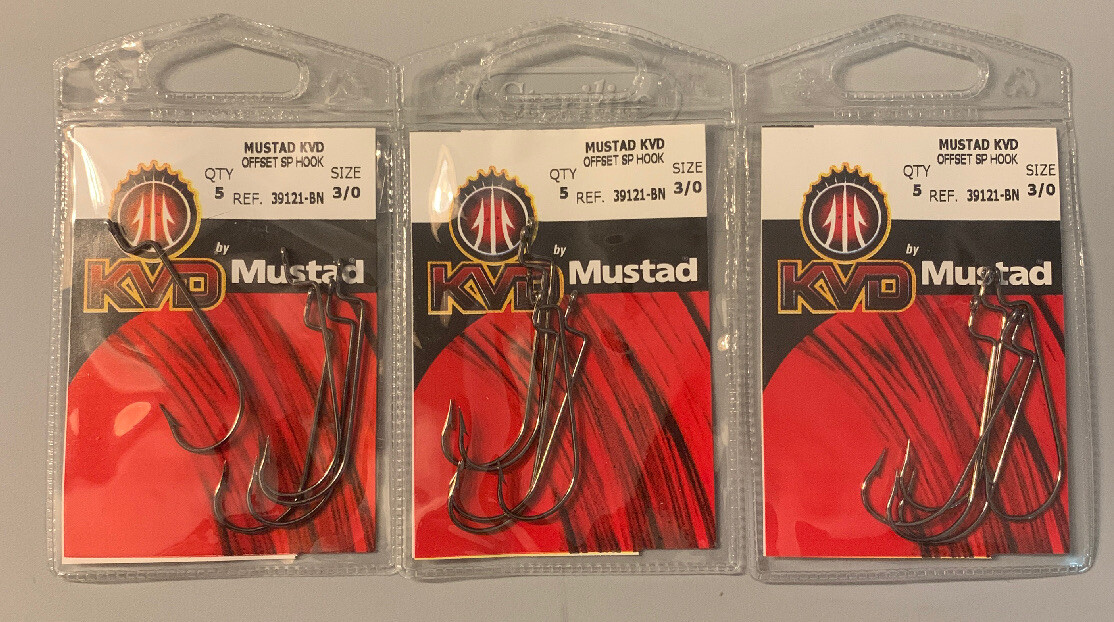 3 Packs Mustad KVD Offset Soft Plastics Hooks 3/0