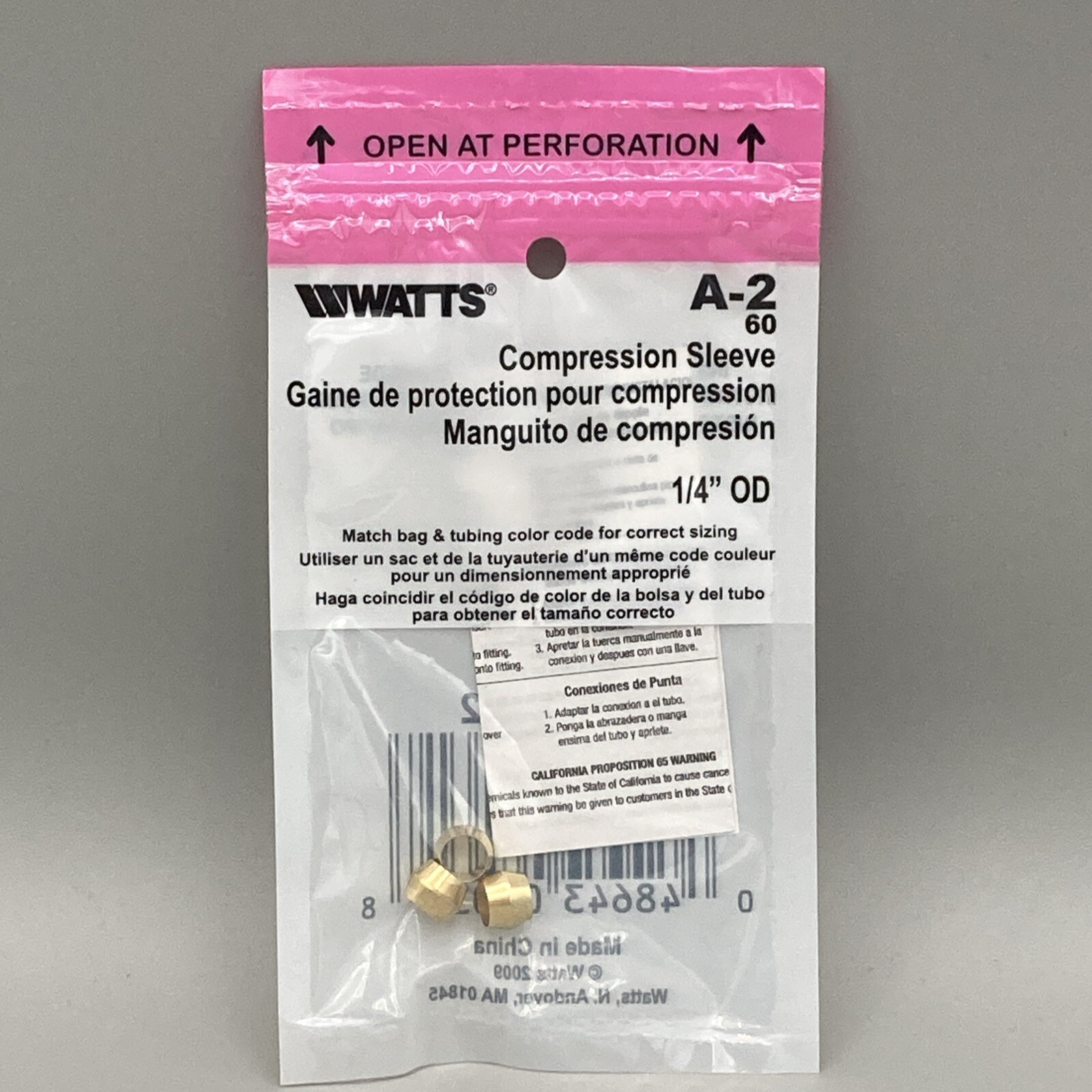 NEW Watts Plumbing Products Fittings A-2 #60 1/4 (3) COMPRESSION SLEEVE LOT OF 2