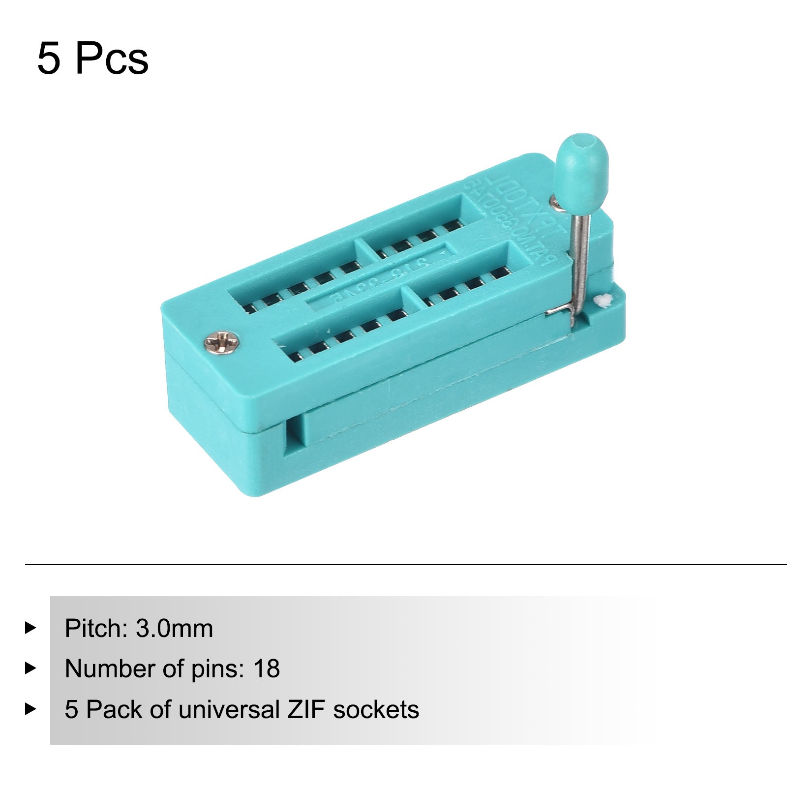 Universal IC Test ZIF Socket 18 Pin 3.0mm Pitch for Microcontroller, Chip 5 Pack
