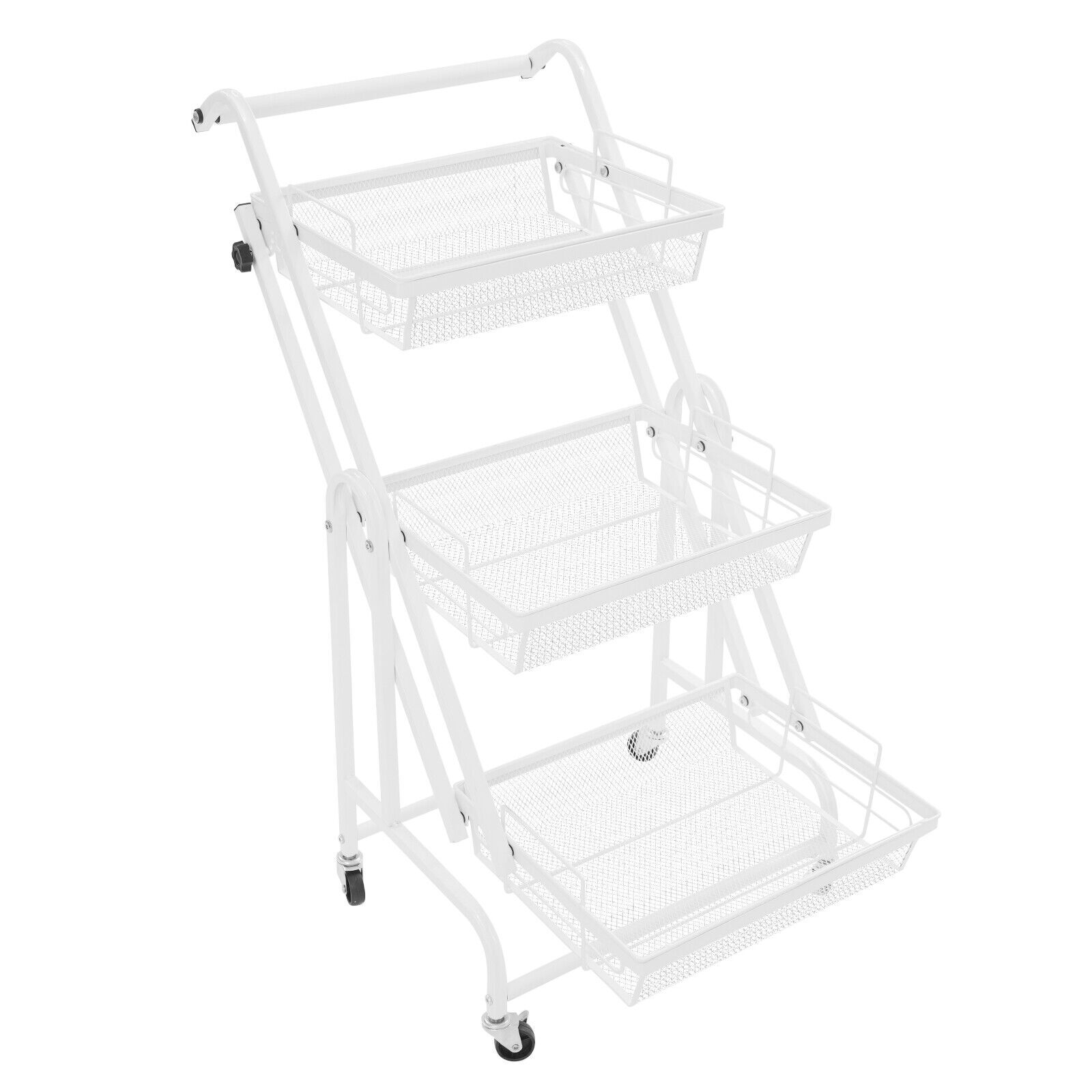 3-Tier Multi-Functional Storage Cart Metal Rolling Utility Cart White Adjustable
