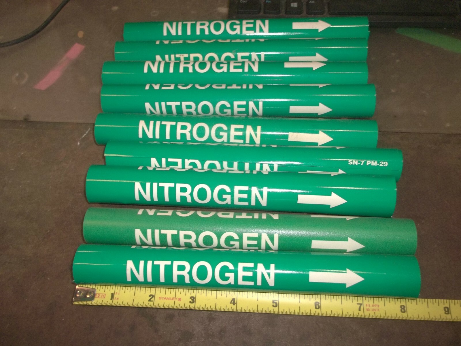 LOT OF 9 UNBRANDED SN-7 PM-29 NITROGEN PIPE MARKERS 8" X 4-1/4" (156-1)