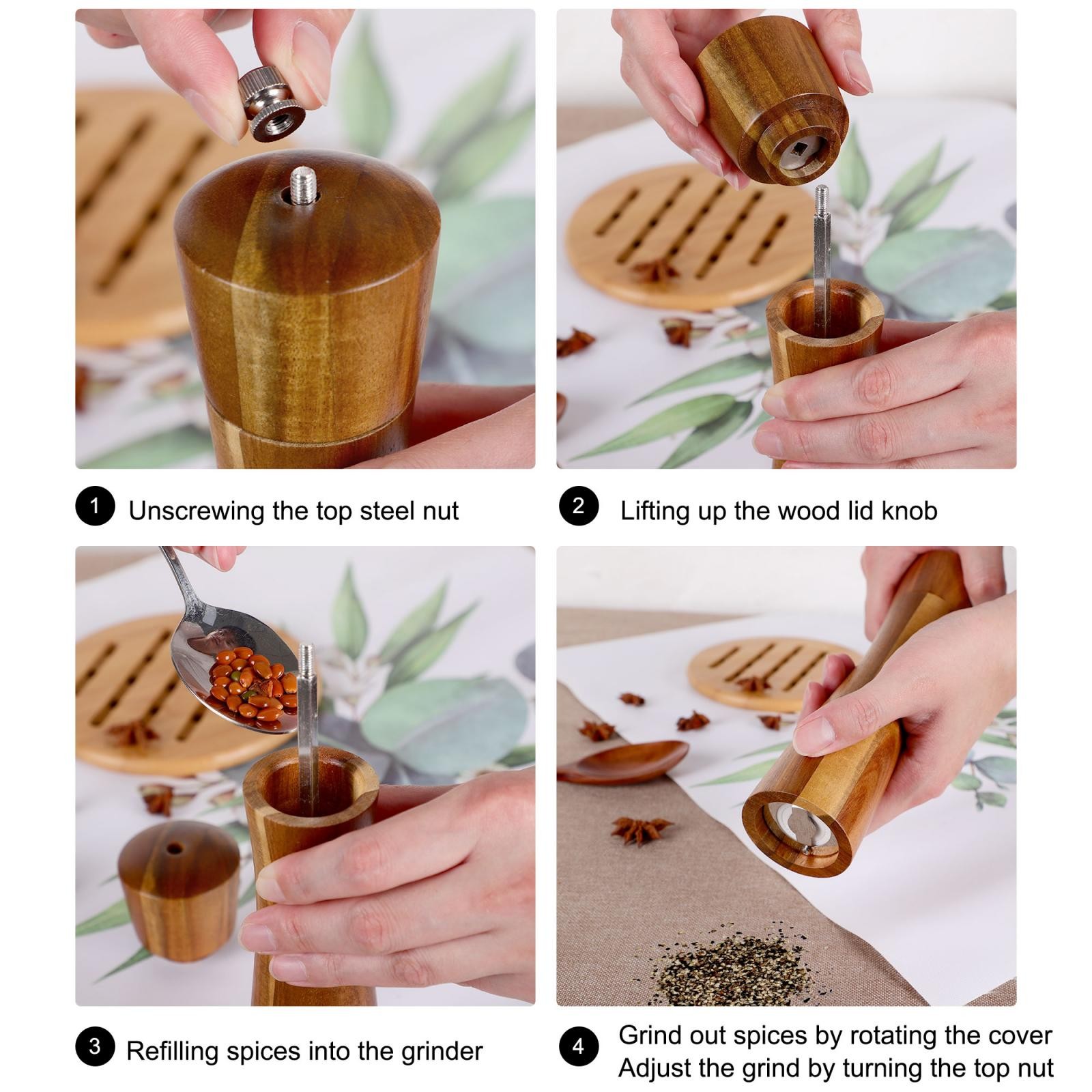 Household Kitchen Wooden Salt Spice Mill Grinder Shaker Wood Color 8 Inch