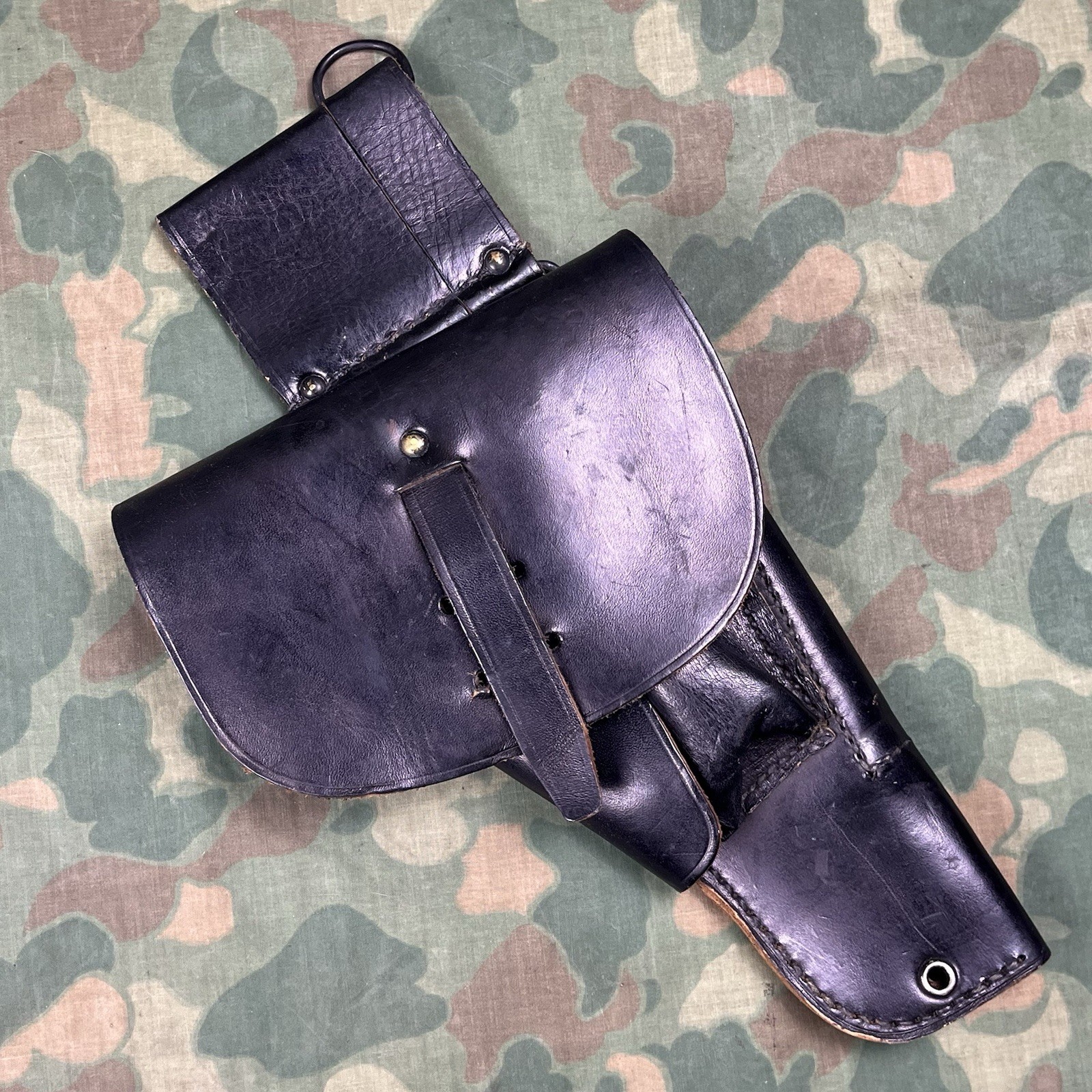 Black Military French Leather Pistol Holster MAC  1950 Post WWII Mas 50 France E
