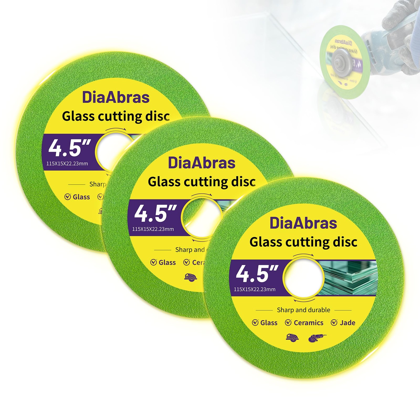 3-Pack 4.5 inch Glass Cutting Disc for Angle Grinder, Rock Slab Grinding Disc...