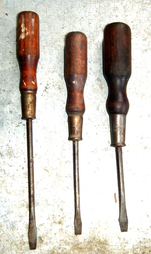 Three Vintage Wood Handle Screwdrivers, One Stanley