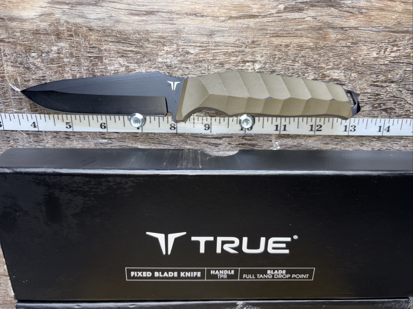 TRUE Fixed Blade 4 Inch Drop Point Blade Task Knife / Black with molded sheath