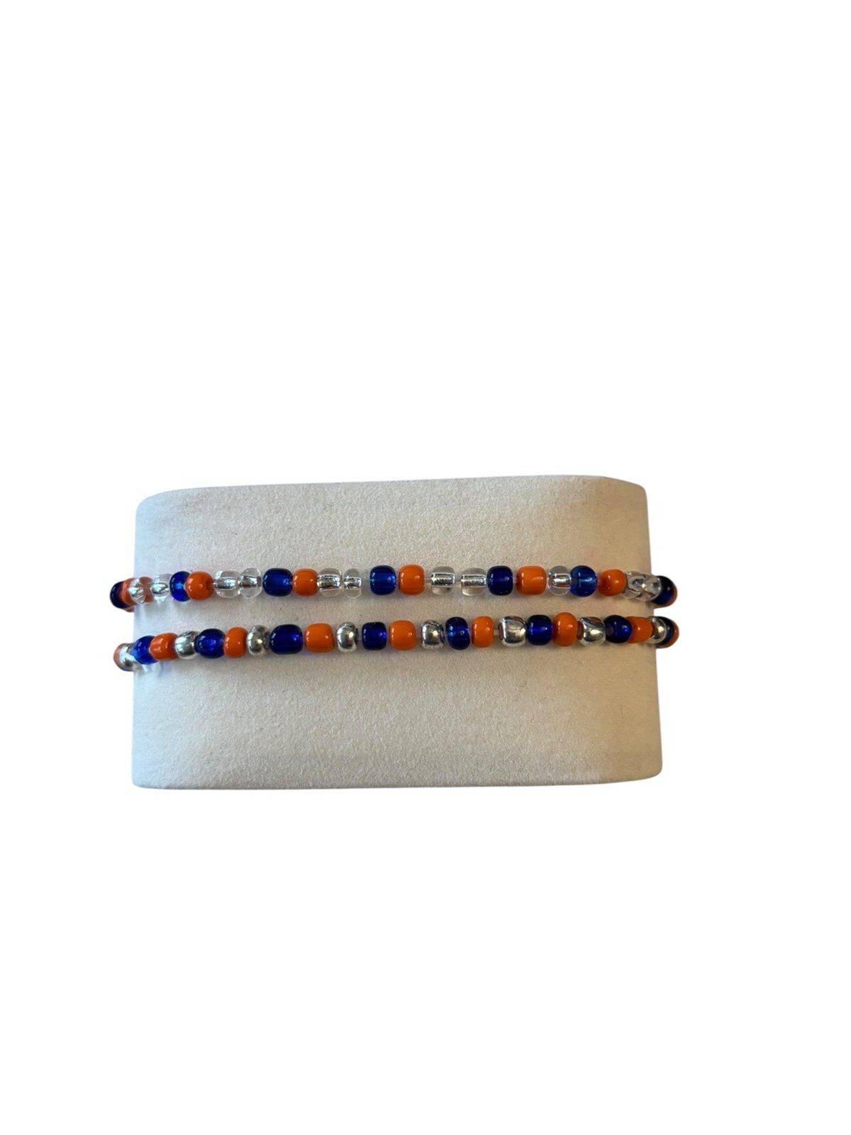 Handmade Beaded Stretch Bracelets Blue and Orange 0233