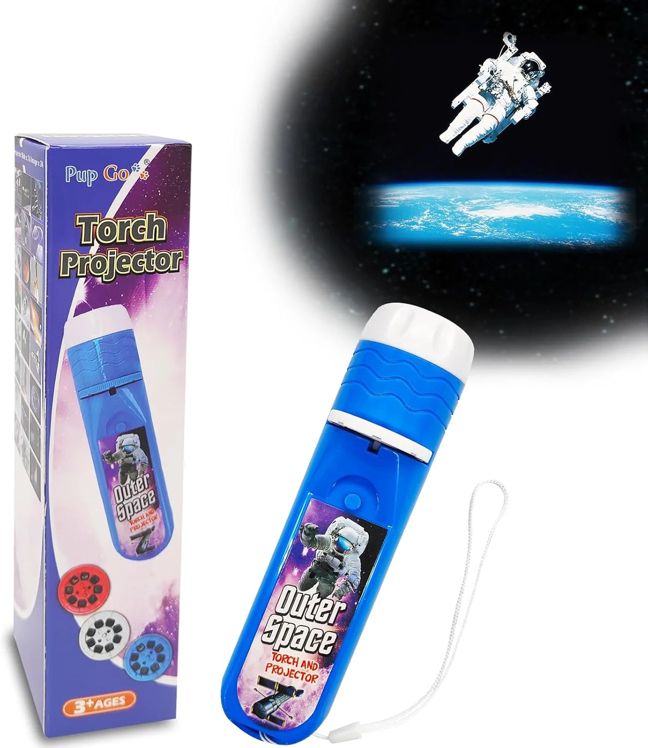Pup Go Outer Space Projector Flashlight for Kids Ages 3+, STEM Space Toys for Bo