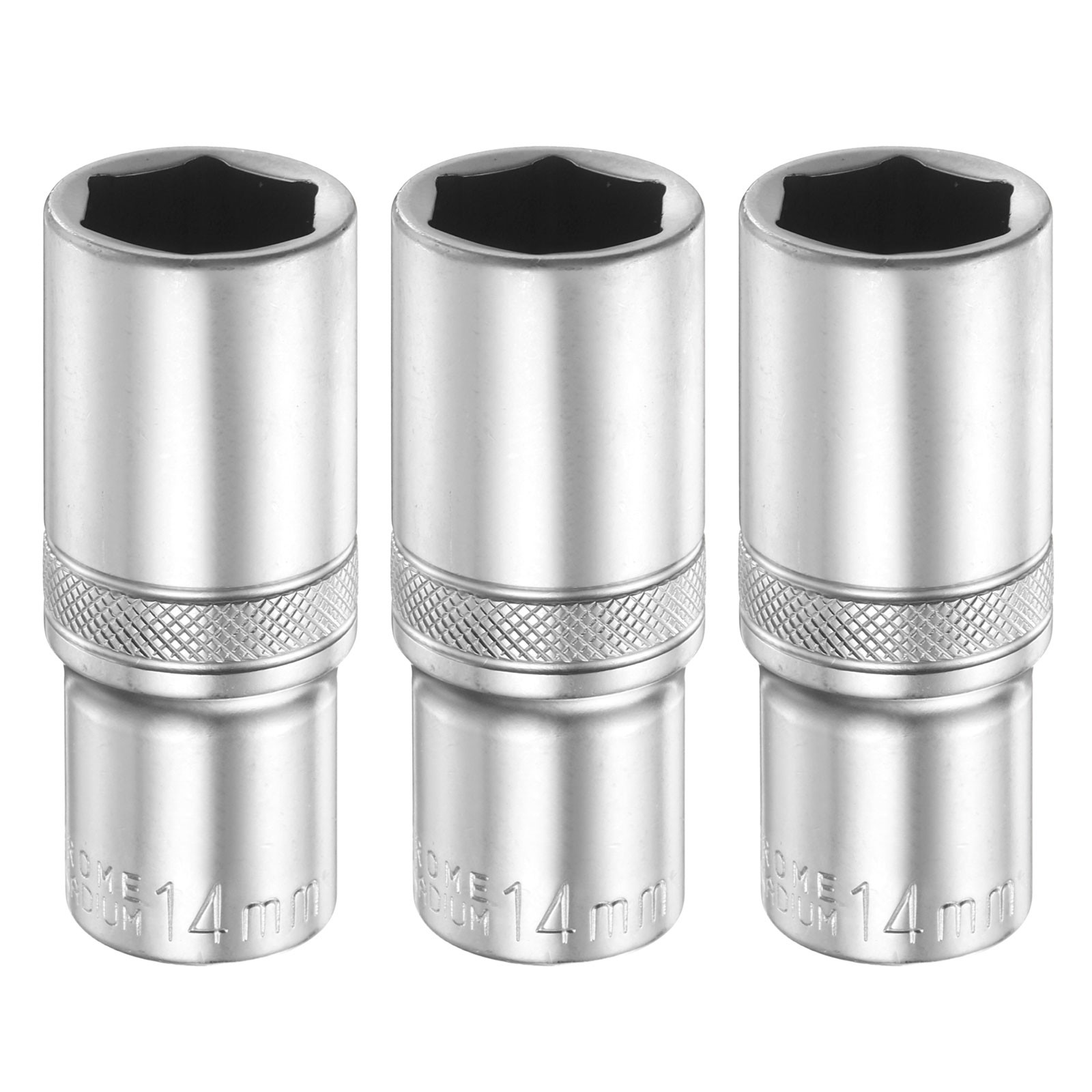 3pcs 6 Points Deep Socket 1/4" Drive 14mm Nickel Plating Flip Sleeve 2" Long