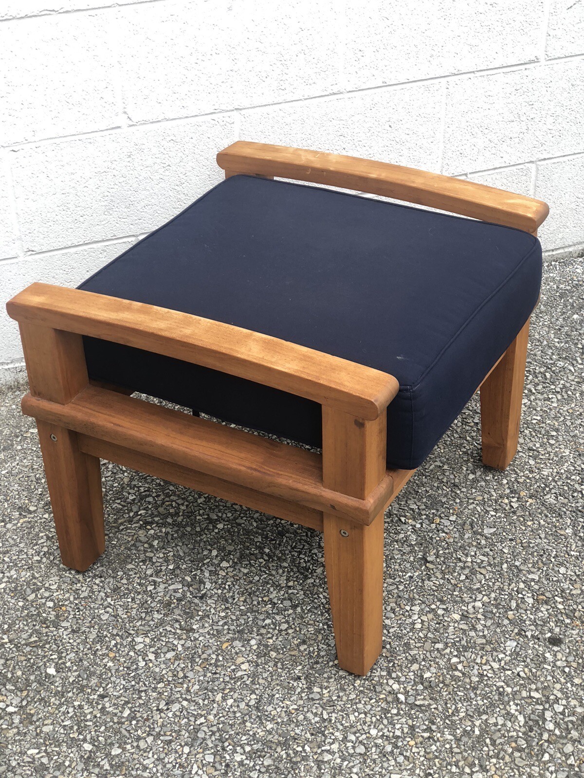 Modway Solid Teak Wood Patio Deck Ottoman Blue Foot Cushion