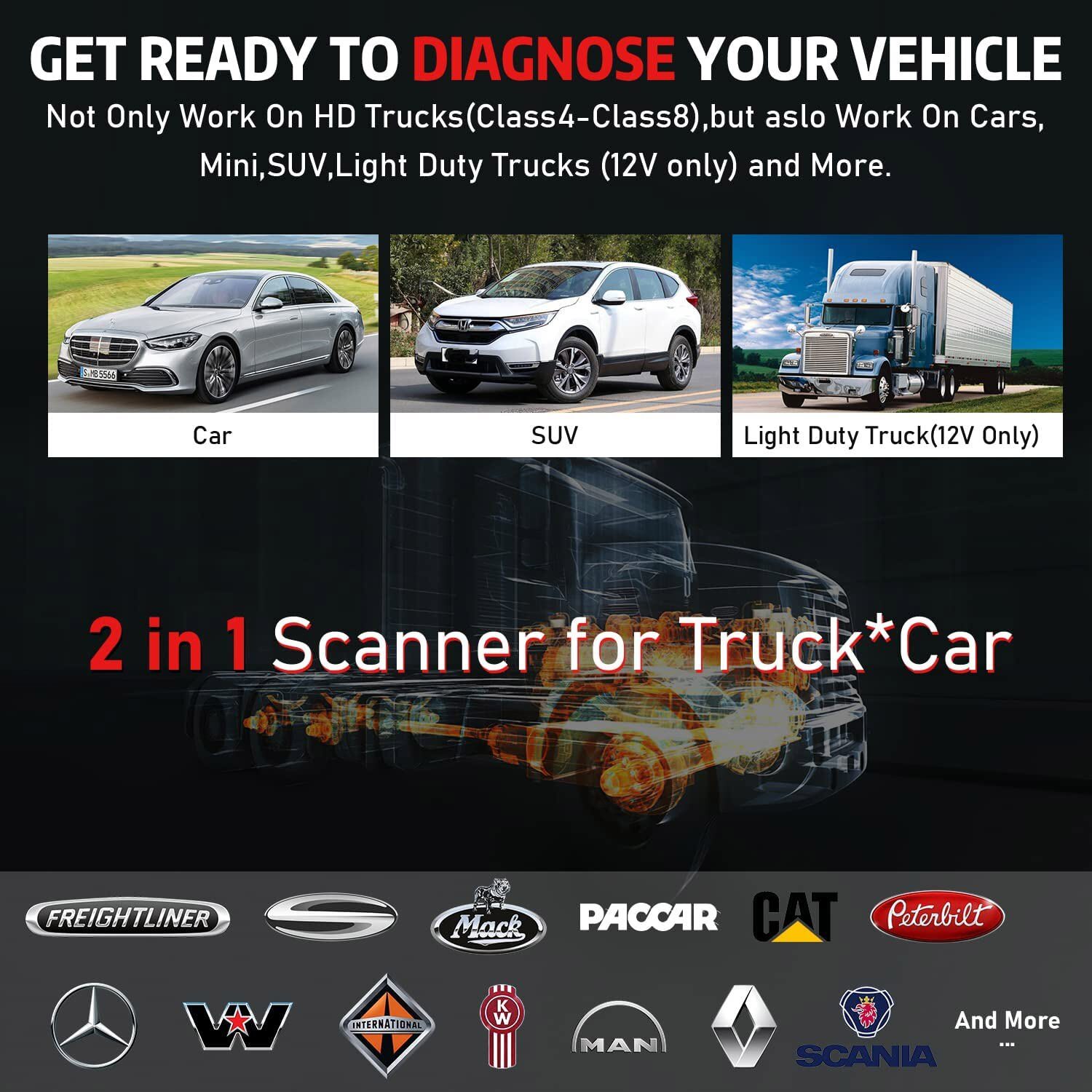 LAUNCH SCANNER CR-HD HEAVY DUTY TRUCK DIAGNOSTIC TOOL OBD2 CODE READER 6&9PIN