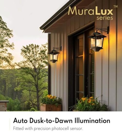 Solar Wall Lanterns with Replaceable Bulb,Outdoor Hanging Lights 2 Pack Black