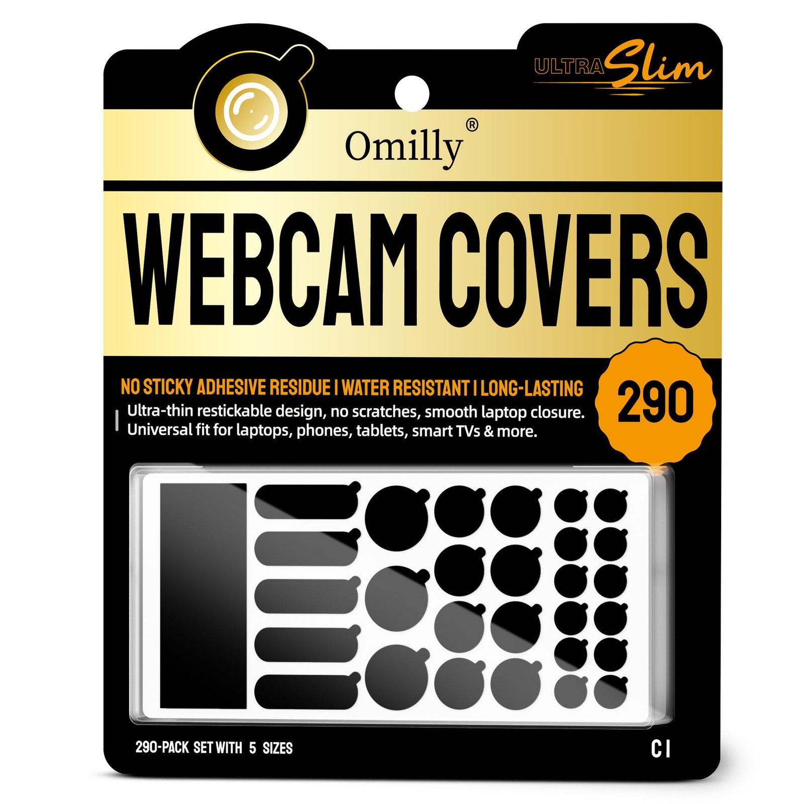 Black Webcam Covers, 290-Pack Restickable Privacy Stickers, Multiple Sizes, M...