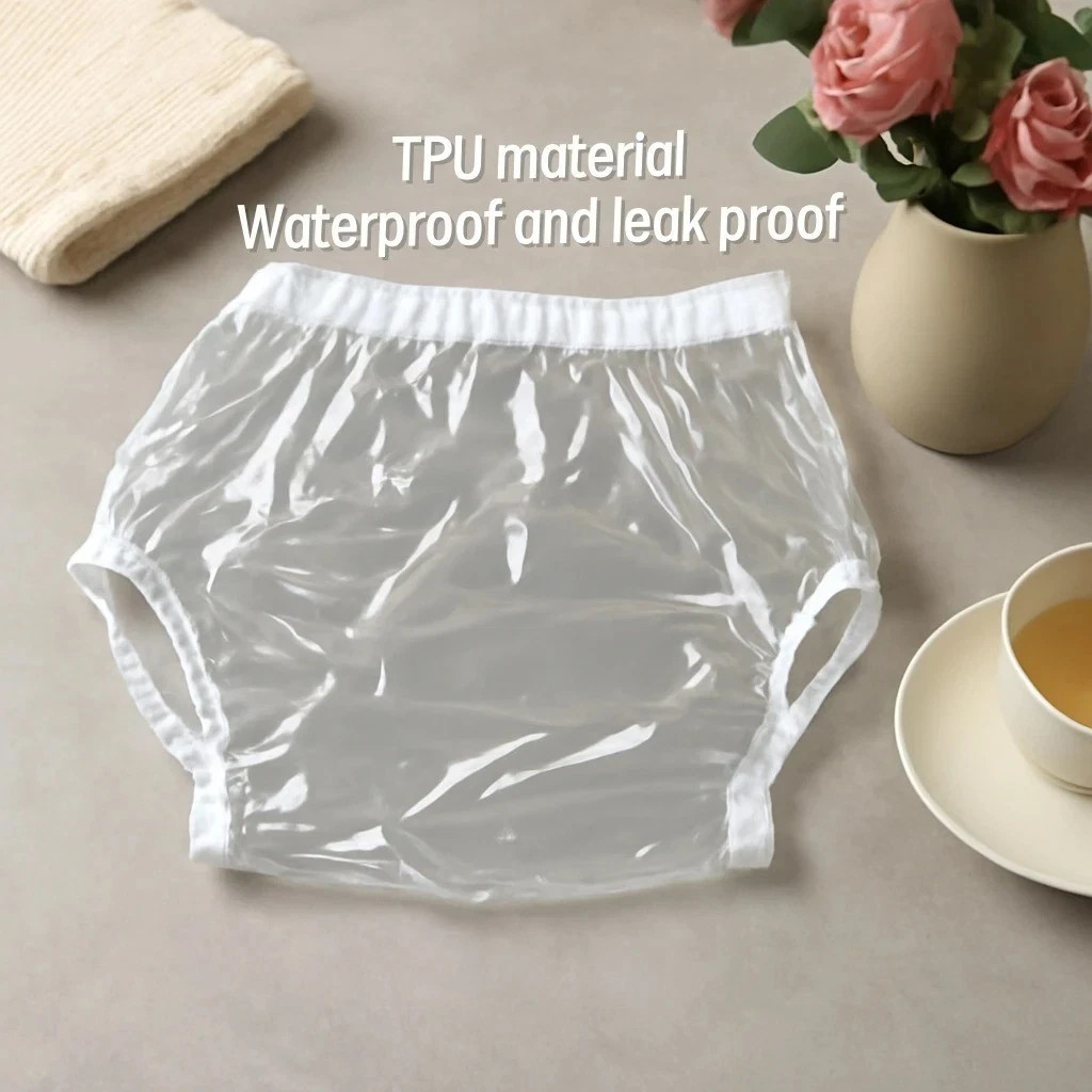 2PCS Clear Adult Waterproof TPU Incontinence Pants Reusable Plastic Diaper Cover