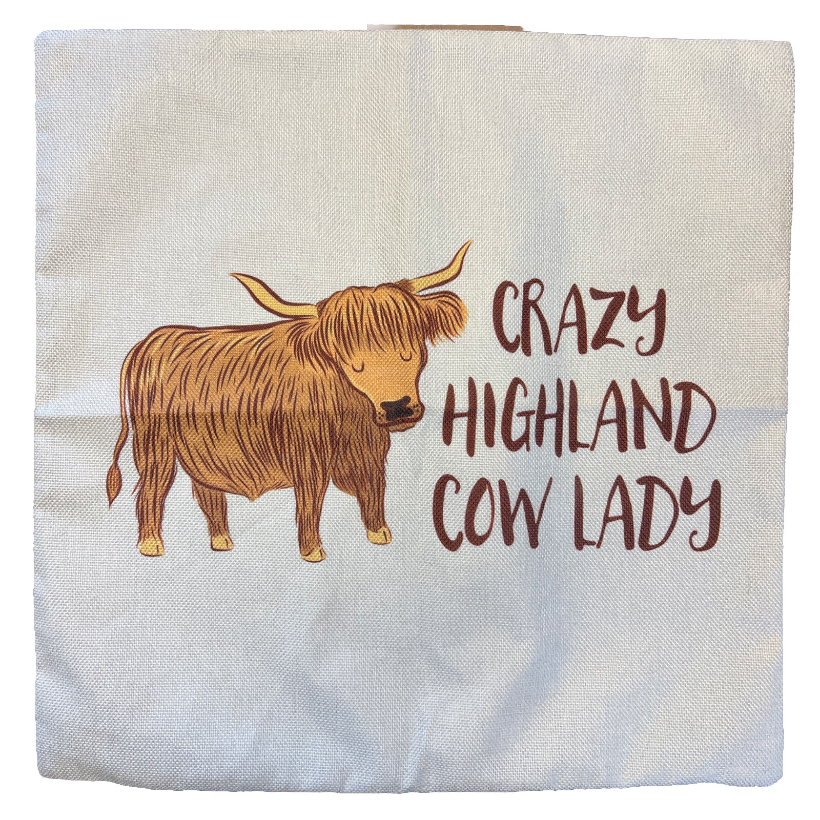Crazy Highland Cow Lady Pillowcase Pillow Cover 18" x 18" w/ zipper opening NEW!