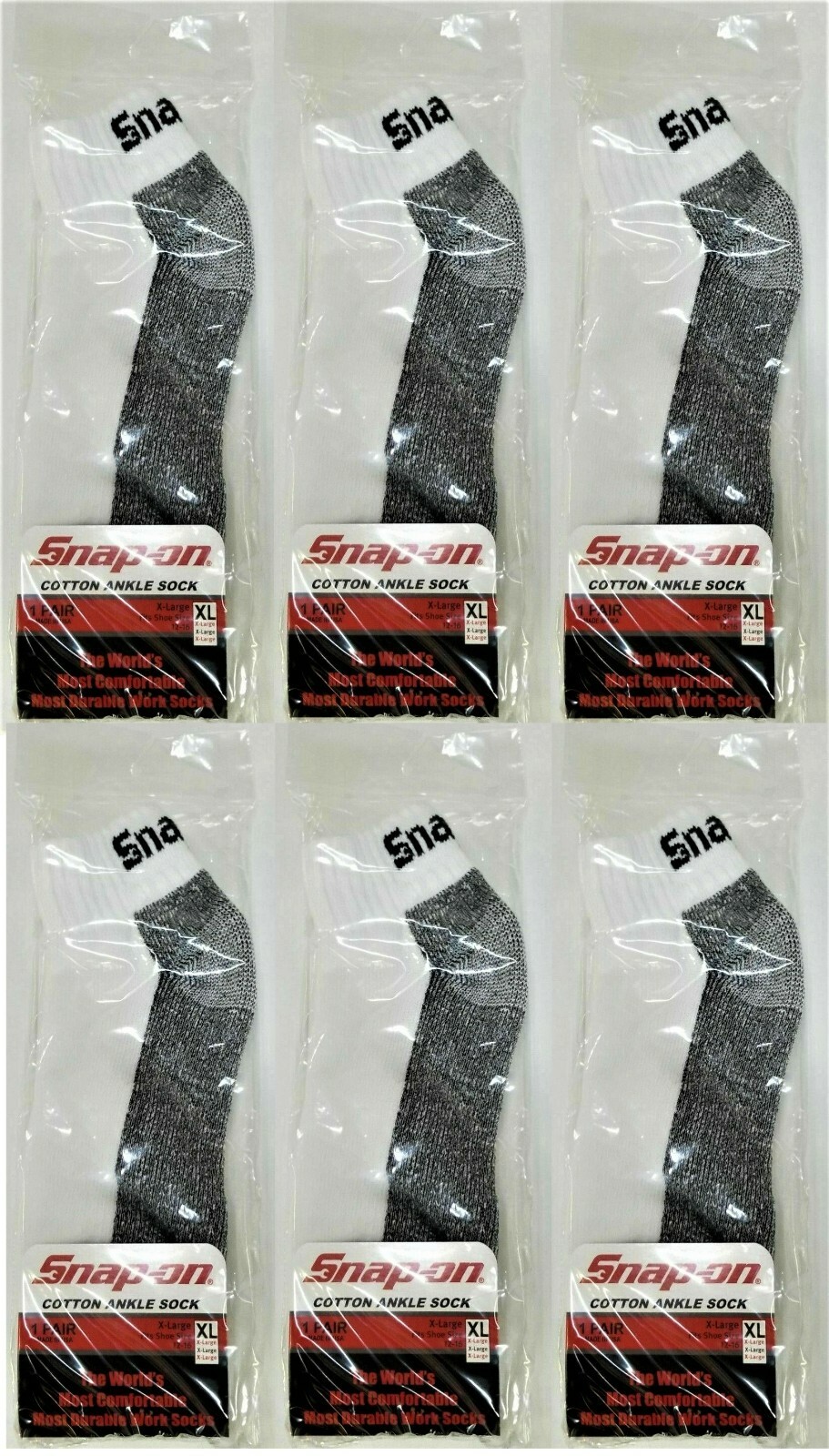6 PAIRS Men's WHITE Snap-On Ankle Socks X-LARGE *FREE SHIPPING* MADE IN USA! NEW