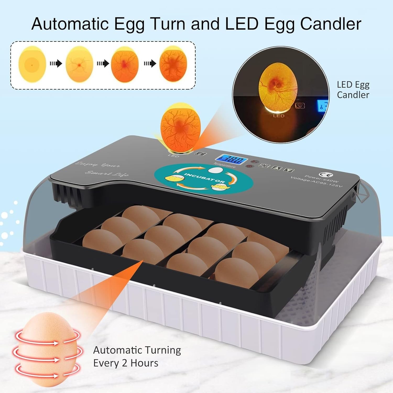 12 Eggs Incubator Automatic Egg Turning Chicken Quail Chick Hatcher Incubators