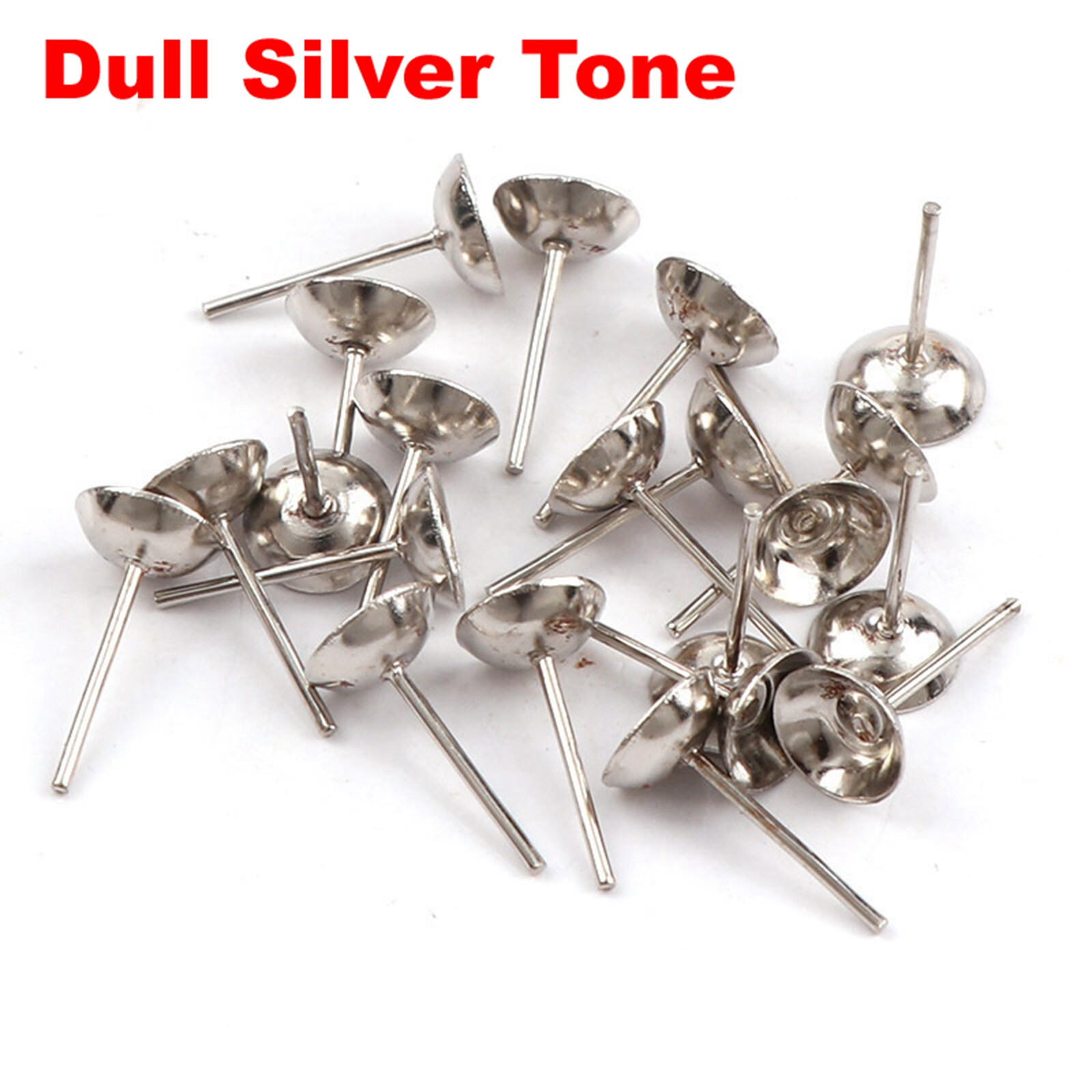 200 pcs Silver Blank Round Cup Peg 6mm Earring Stud Ear Post Pin with Stopper