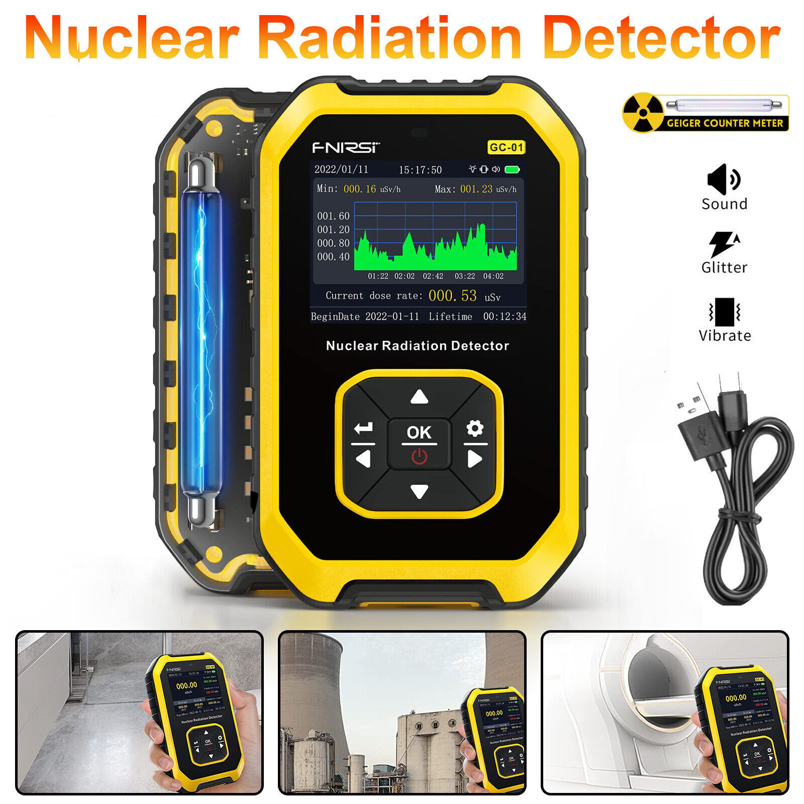 Portable LCD Geiger Counter - Nuclear Radiation Detector for β/γ/X-Ray