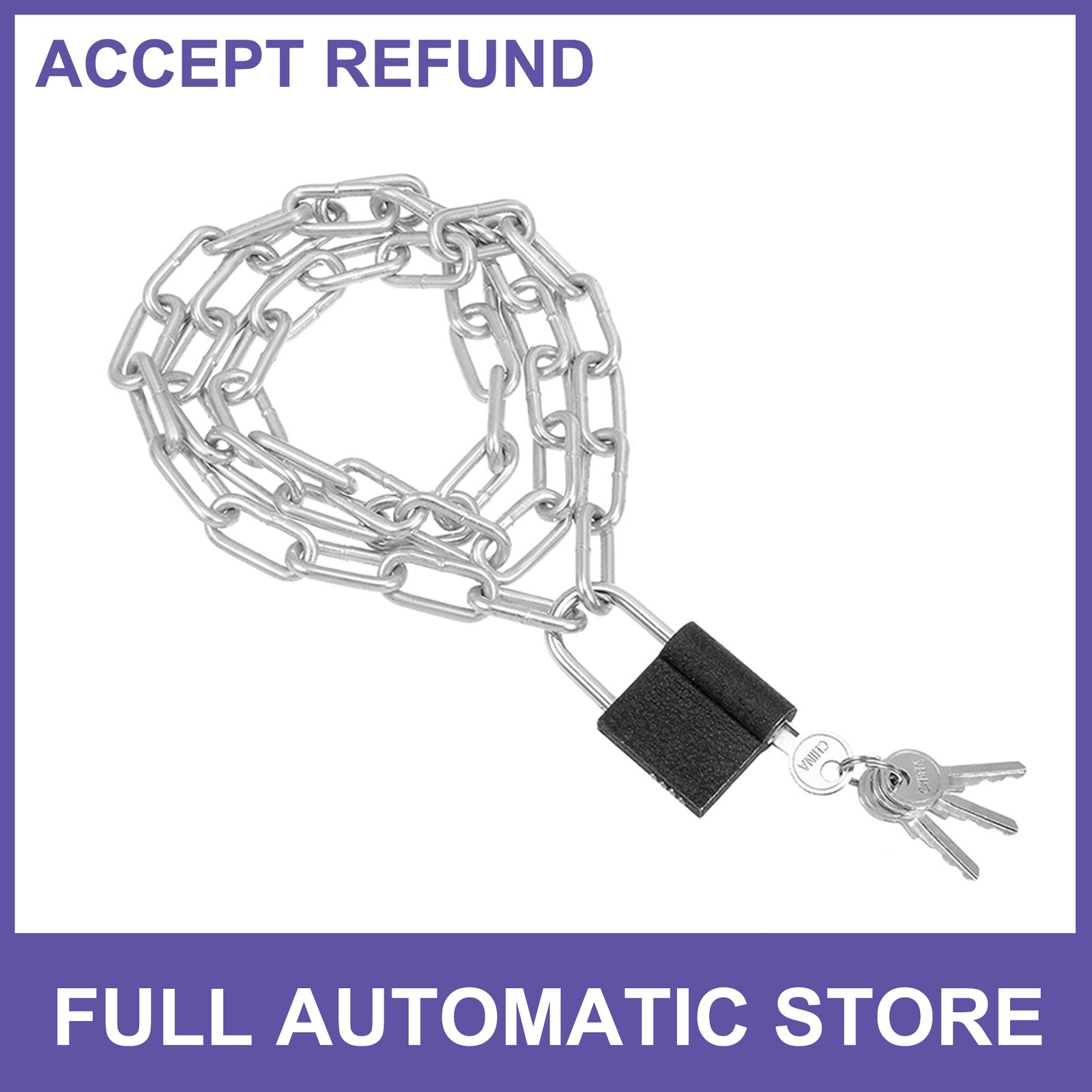 3.28 Feet Long Silver Zinc Plated Security Bike Chain Bicycle Padlock