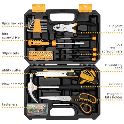 General Household Hand Tool Kit with Plastic Toolbox Storage Case, All 50PCS