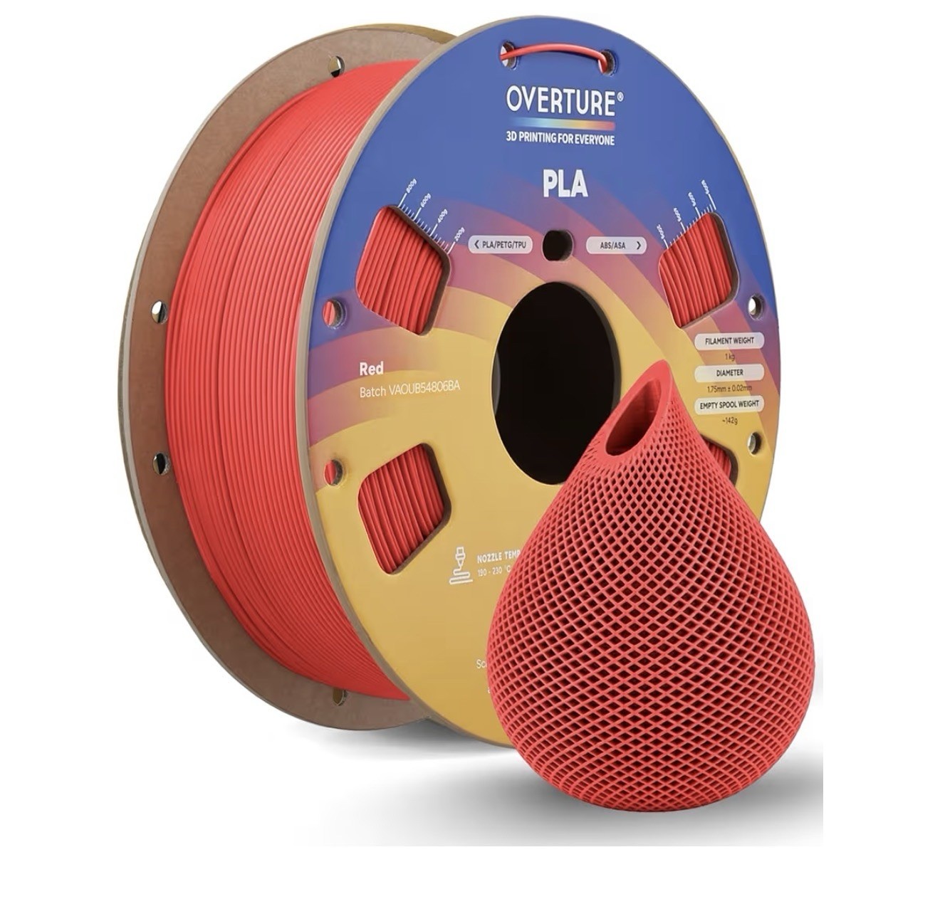 OVERTURE High Speed PLA Filament 1.75mm, Neatly Wound 3D Printer Filament