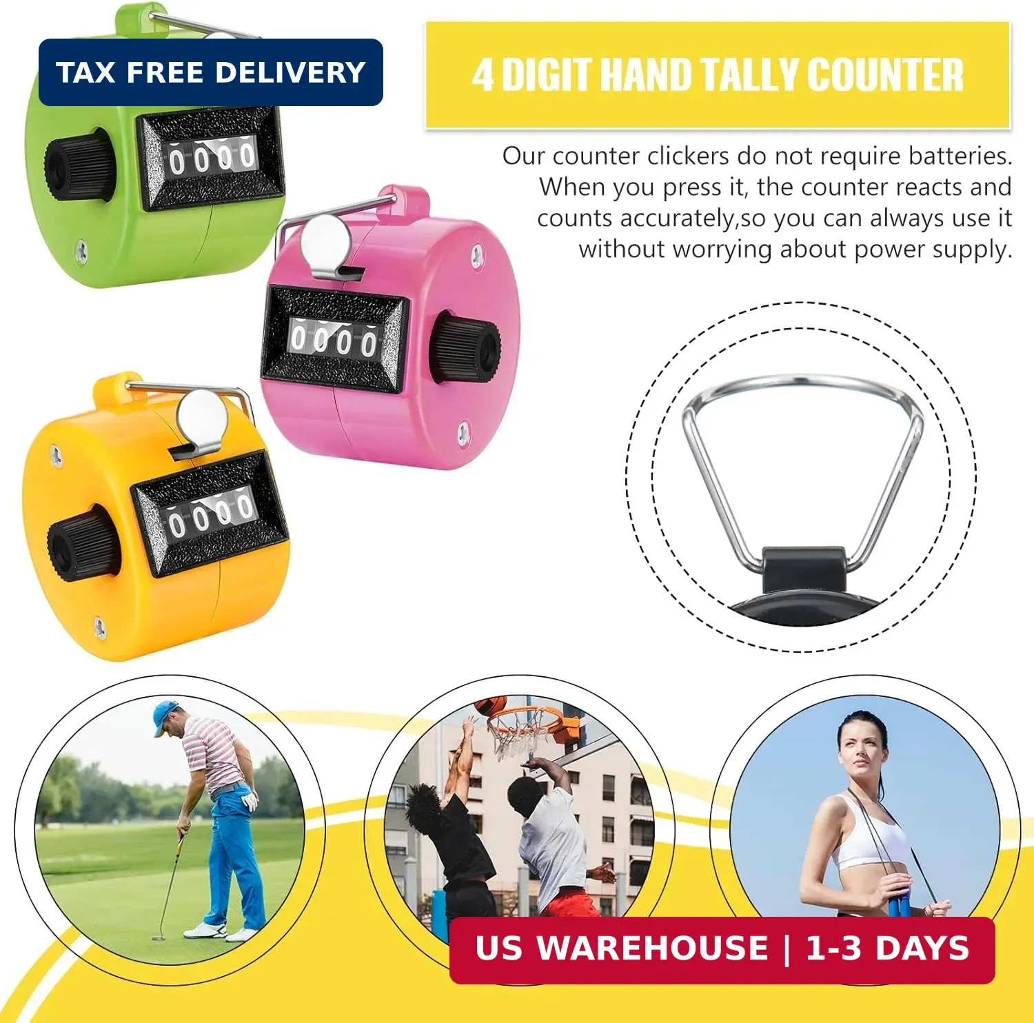 TOODOO 6 Pack Hand Tally Counter 4 Digit Mechanical Palm Clicker Plastic Hand He