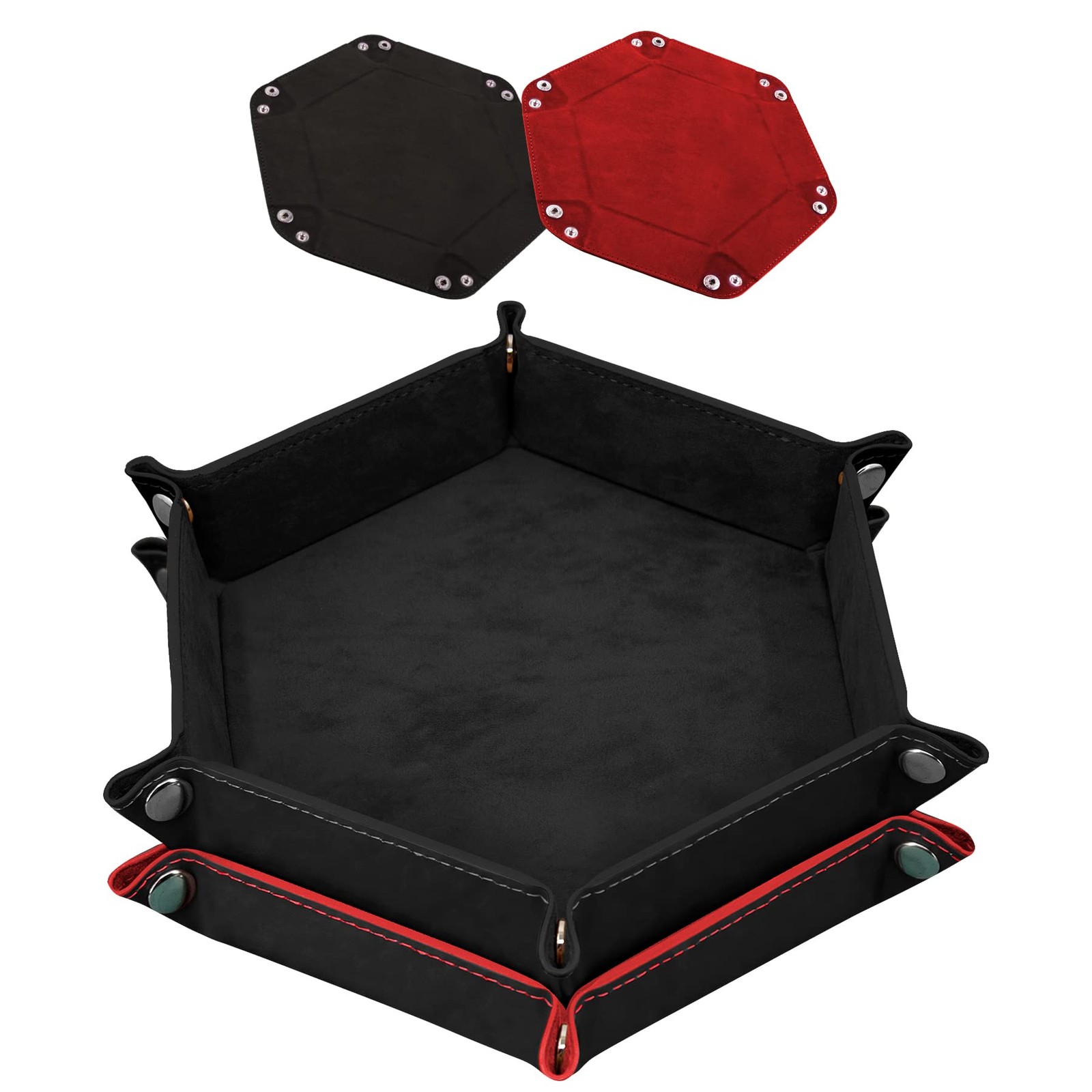 SIQUK 2 Pieces Dice Tray PU Leather Trays Folding Hexagon Black and Red