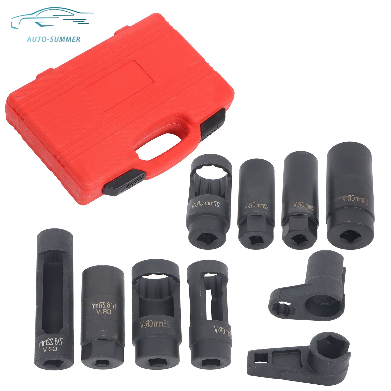 Universal 10PCS Oxygen Sensor Socket Wrench Set Drive Removal Tool Kit with Case
