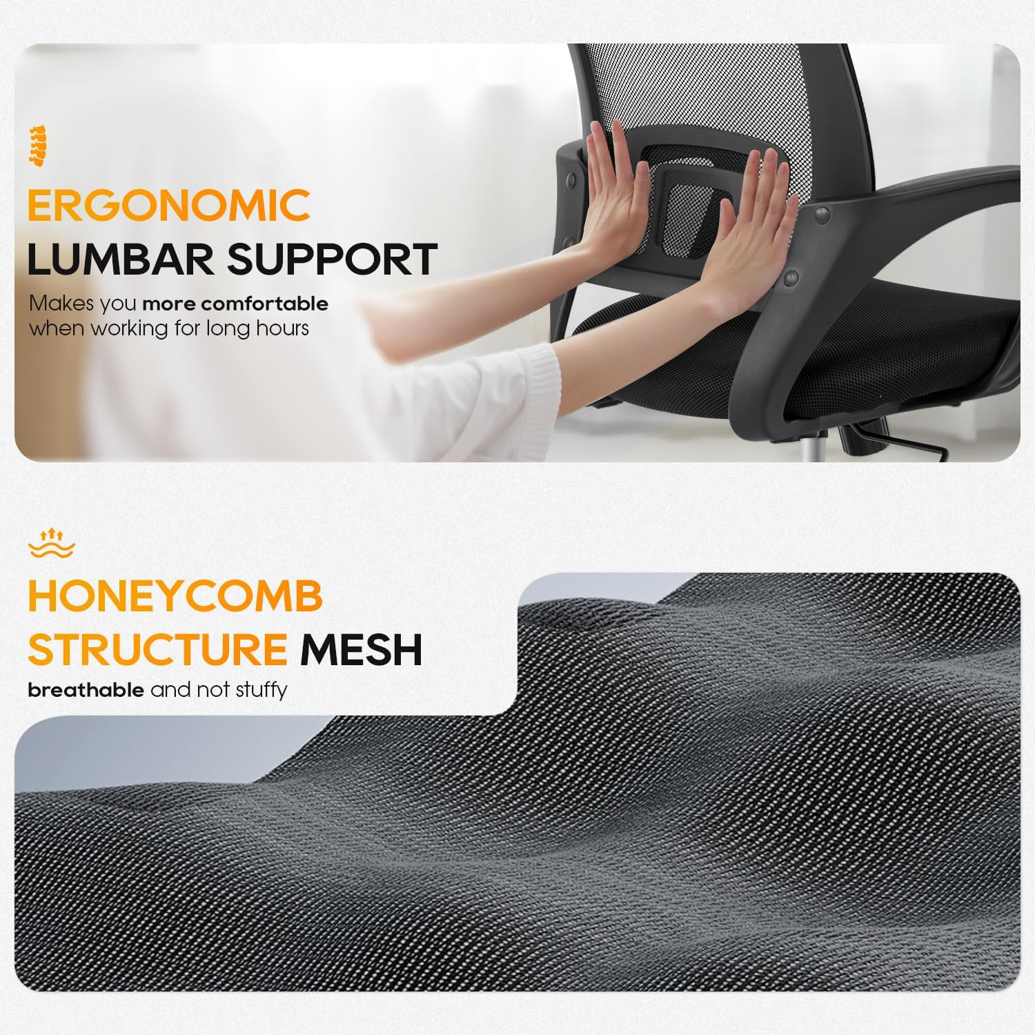 Mid-Back Ergonomic Mesh Office Chair Adjustable Lumbar Support Swivel Desk