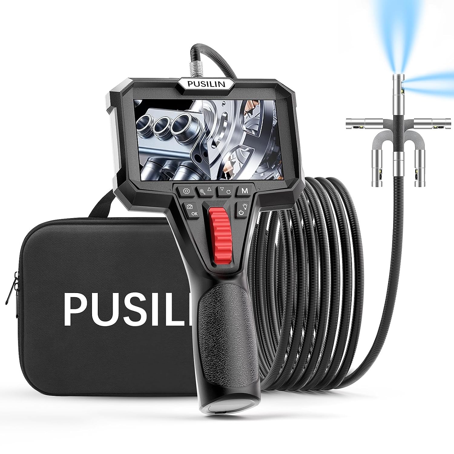 3.28FT Dual Lens Articulating Borescope Camera with Light, 6.2mm Probe