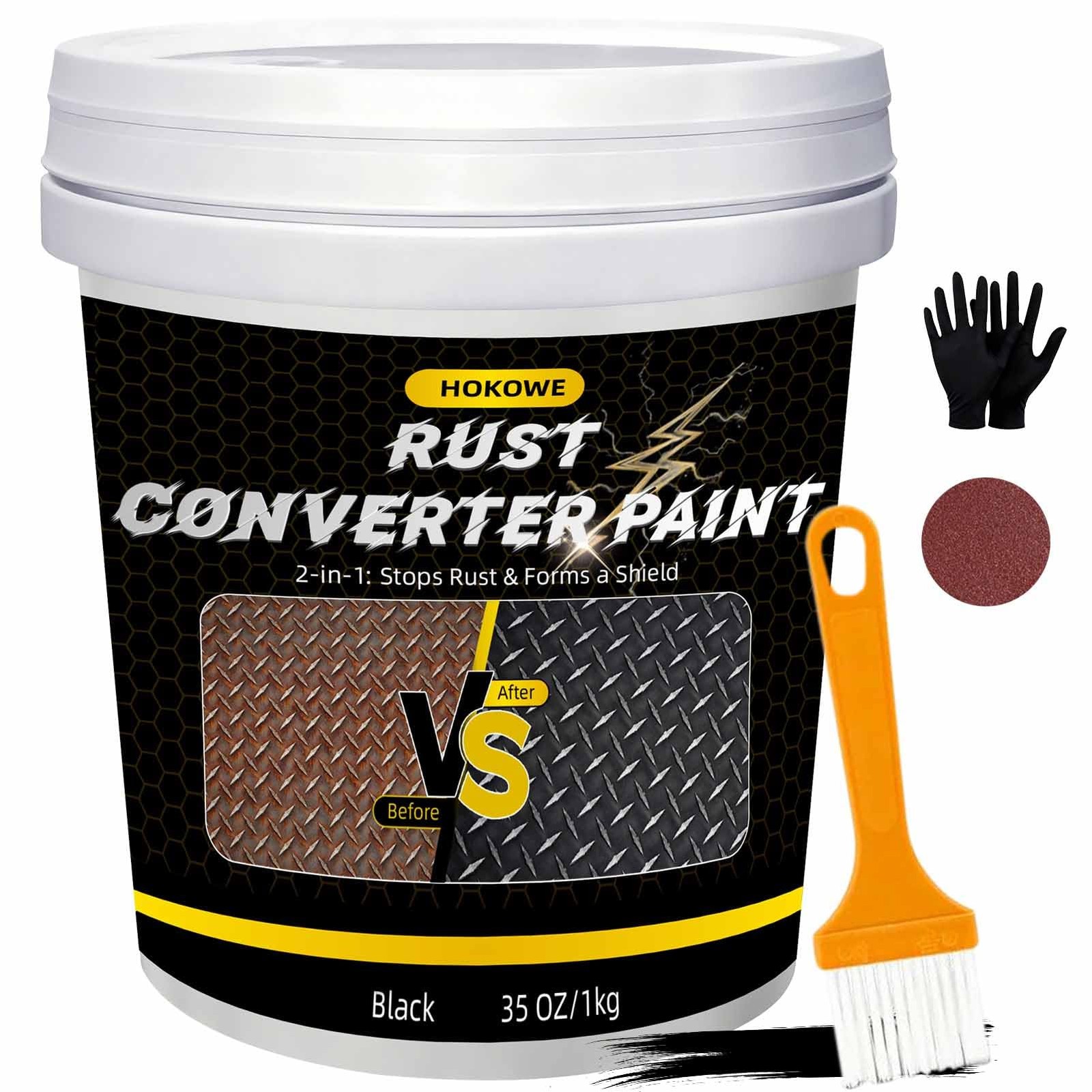2-in-1 Rust Converter & Metal Primer 35oz Black - Rust Inhibitor Paint for Me...