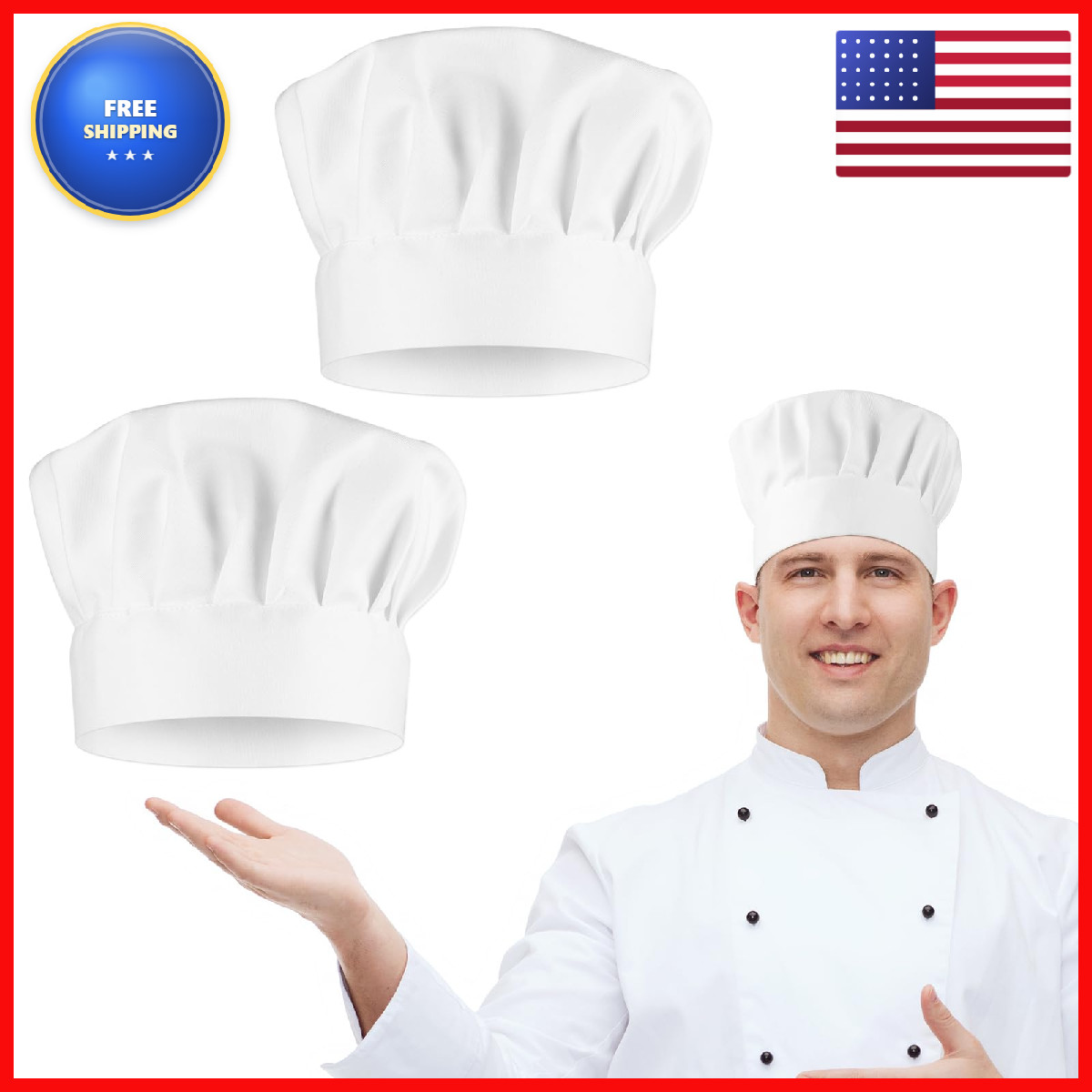 Tiesome 2Pcs Adjustable Elastic Chef Hat Reusable And Washable Durable Pure