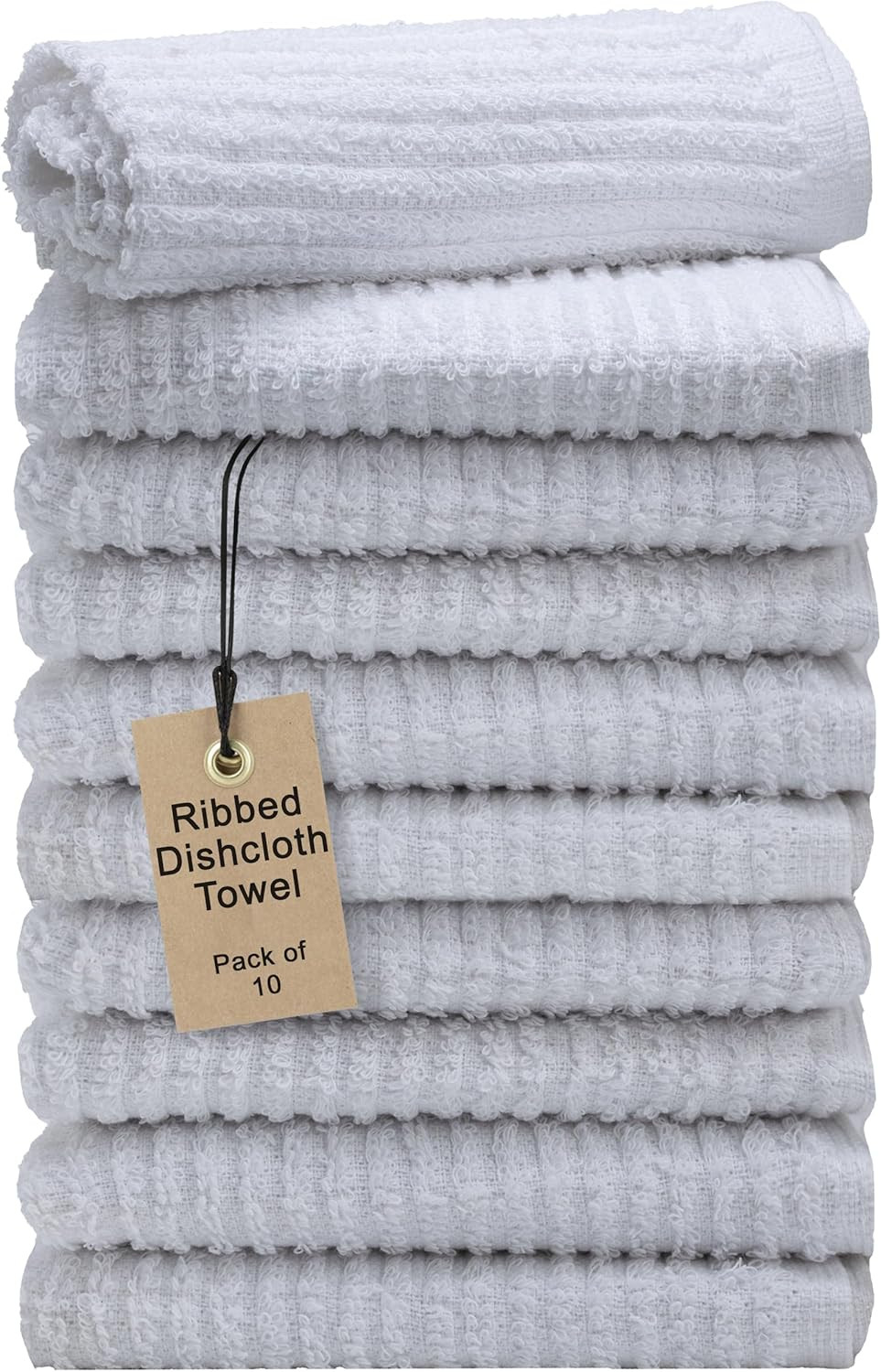 Textila Bar Mop Towels - 12X12 Inches - Pack of 10 - White - Cotton Dish Cloths