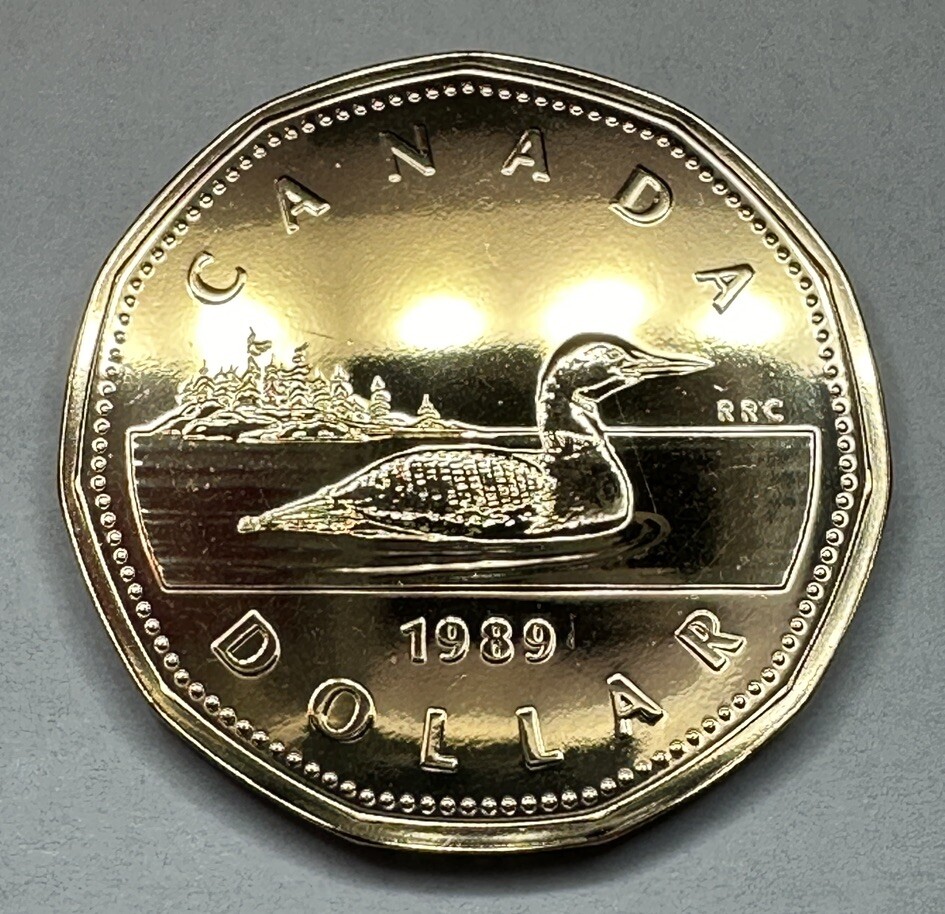 1989 Canadian Proof Like One Dollar "Canadian Loon" Loonie Coin from RCM Set